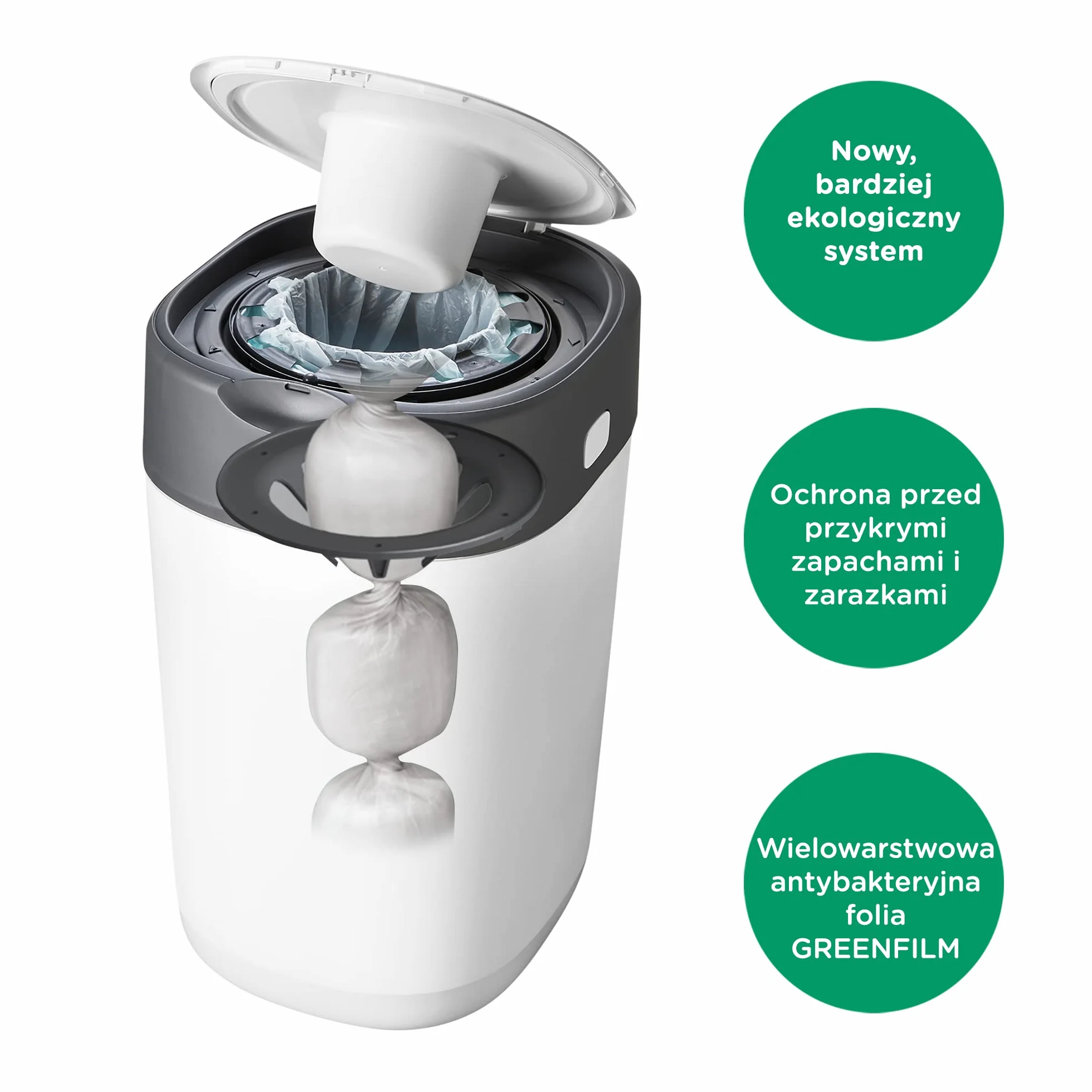 Tommee Tippee Twist & Click Advanced, Wkłady wymienne do kosza na zużyte pieluchy, z antybakteryjnej folii GREENFILM pozyskanej ze zrównoważonego źródła; 6 X Wkłady do kosza na pieluchy