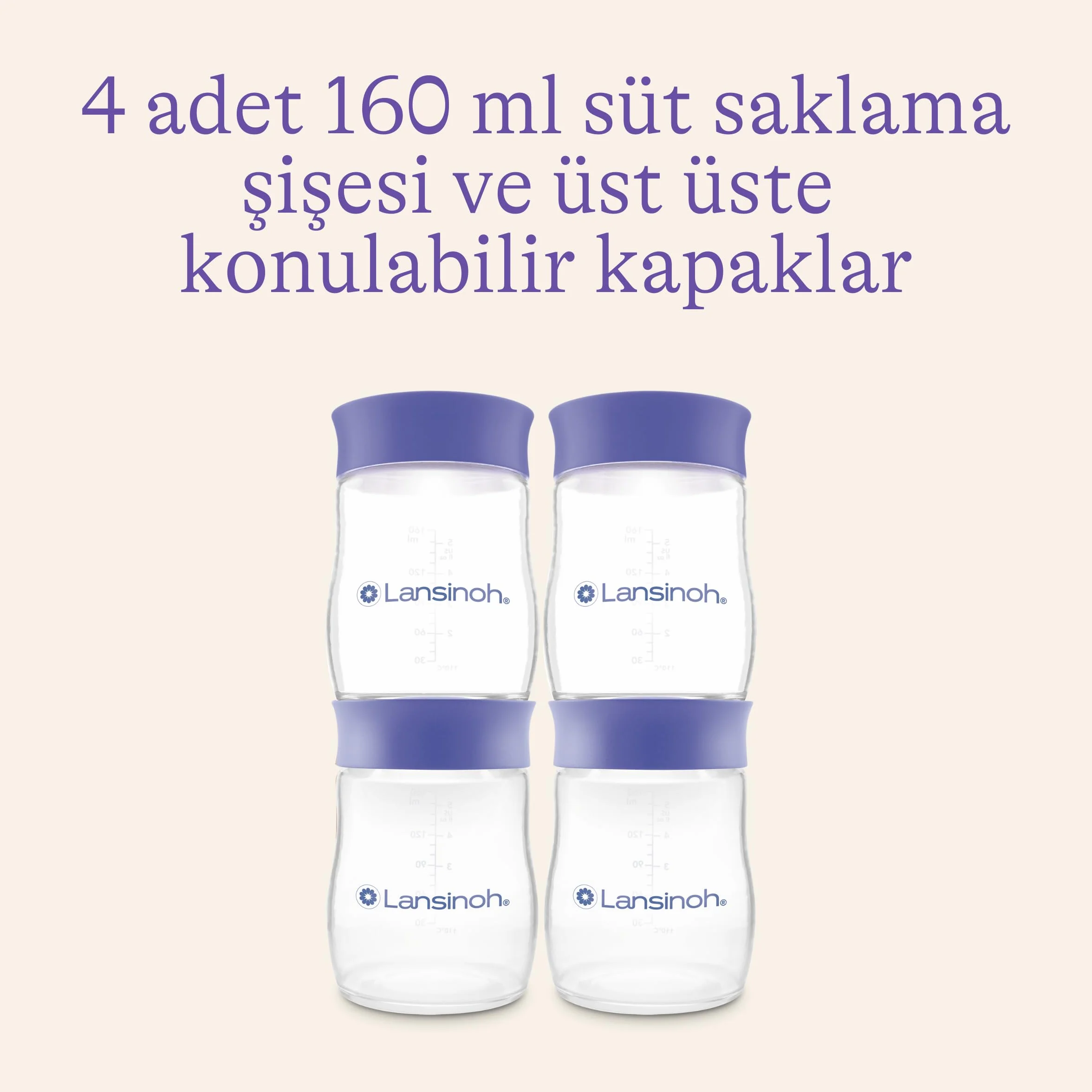 Lansinoh Breastmilk Storage Bottles Pack of 4 (160ml) fits NaturalWave teats, BPA & BPS free, Fridge or freezer storage, purple