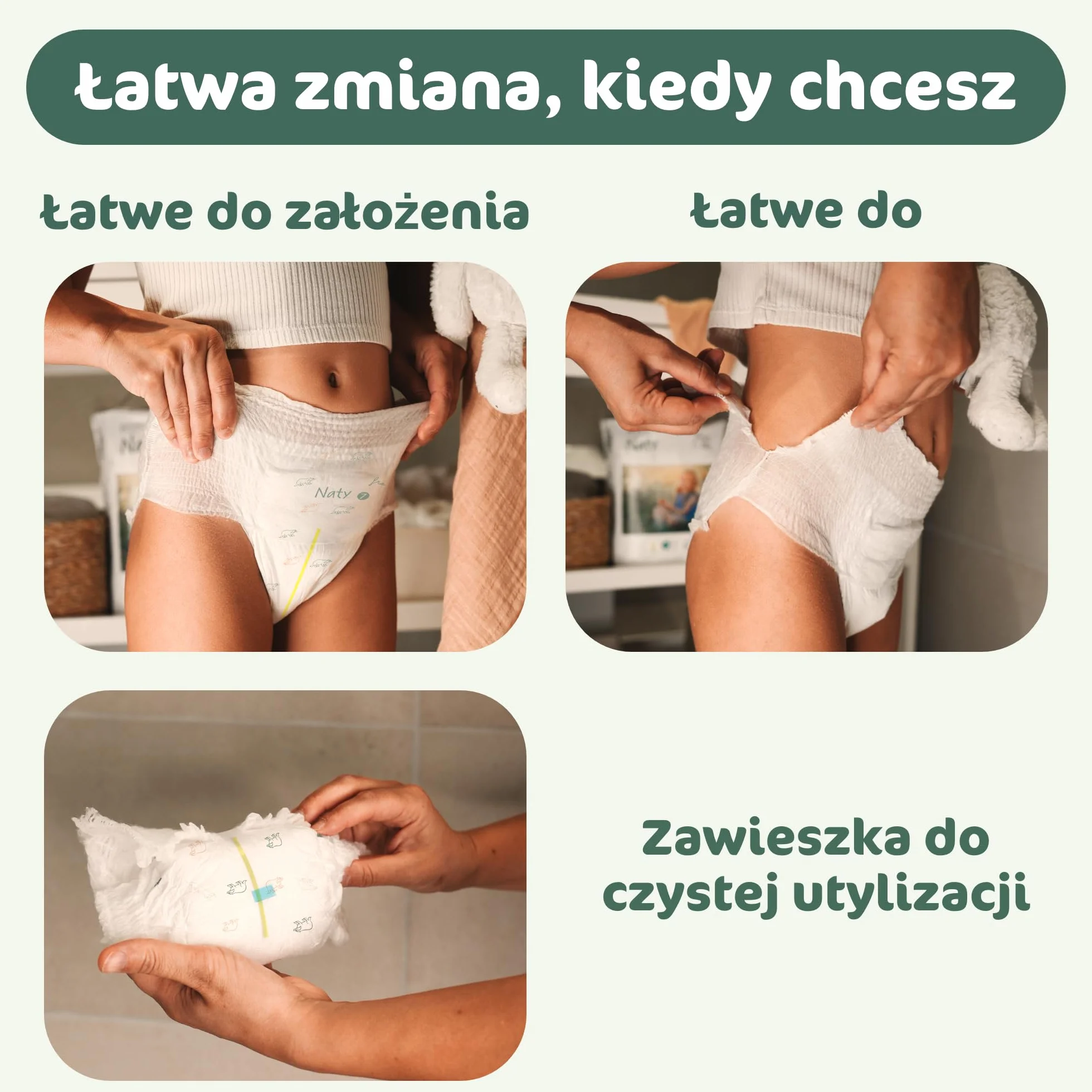 Naty FreeMovers Pieluchomajtki | Dla Wrażliwej Skóry | Miękkie, Bezzapachowe, do Nocnikowania | Chłonne i Przeciekoodporne | Niemowlęta i Dzieci | Rozmiar 4 (8–15 kg), 108 szt.