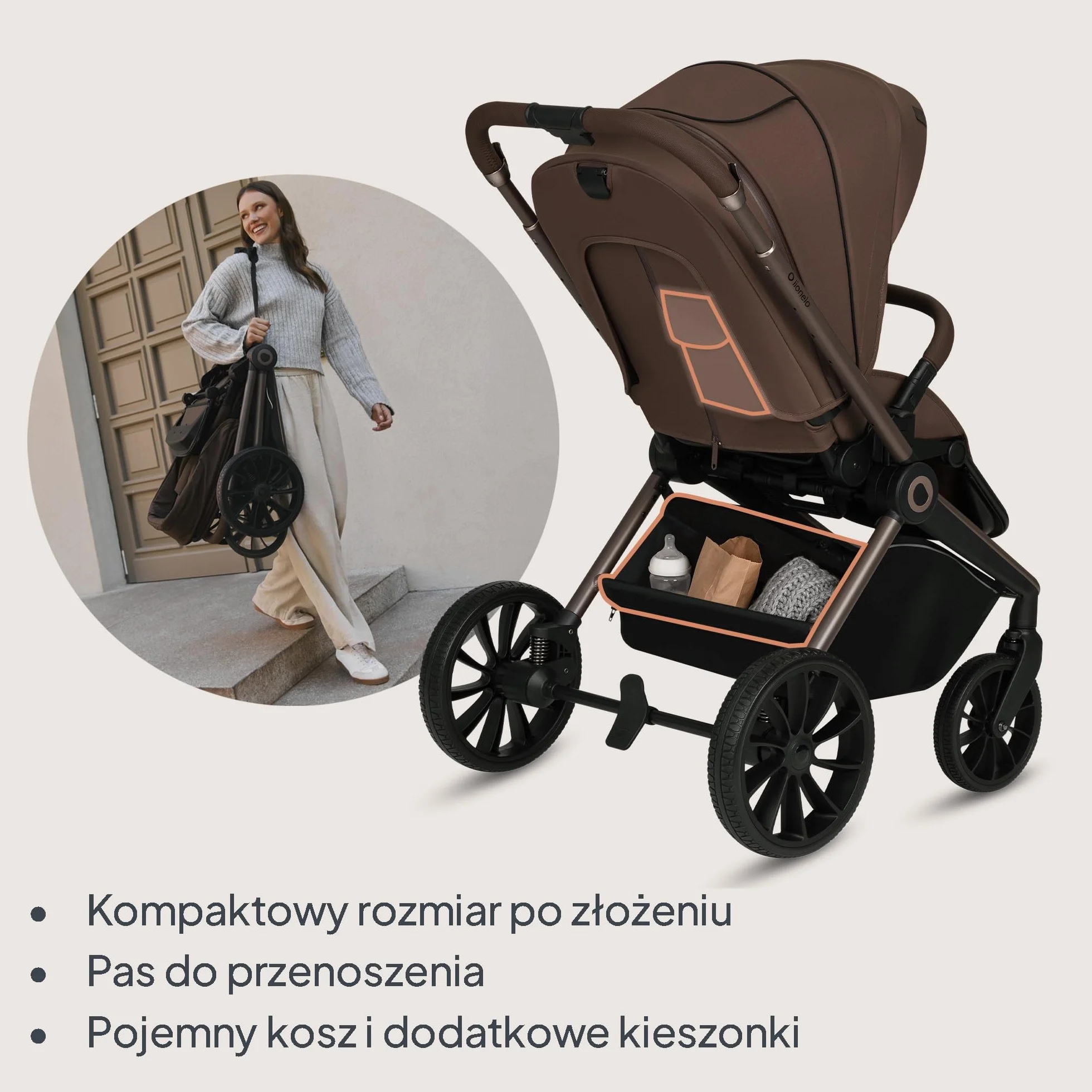 LIONELO Mika Plus 2 w 1 zestaw wózków dziecięcych: gondolka podróżna i wózek terenowy z zawieszeniem, osłona przeciwsłoneczna XXL UPF50+ wodoodporna, regulowane oparcie i podnóżek, kompaktowy