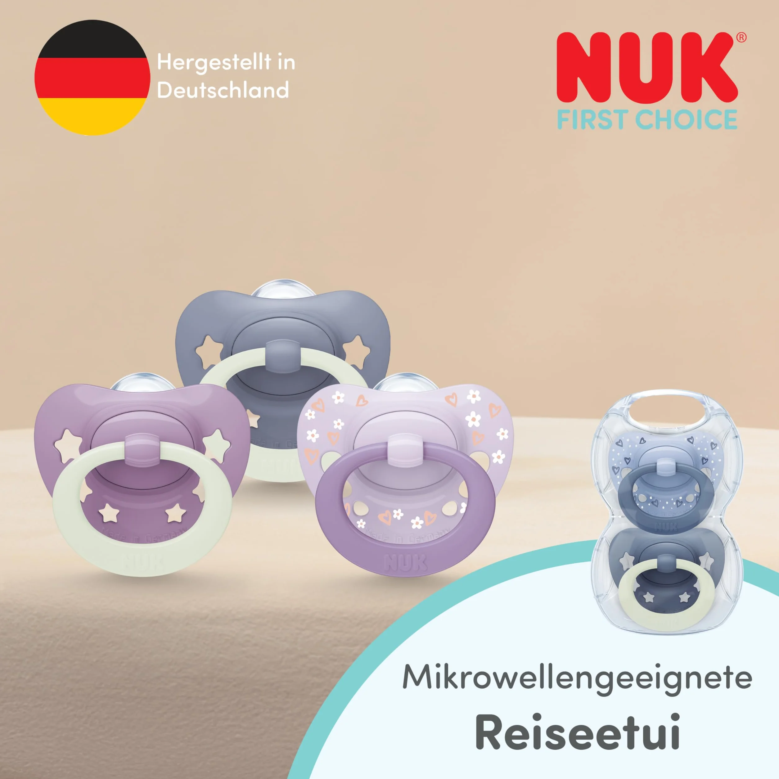NUK First Choice Classic Night Smoczki dla niemowląt | 6-18 miesięcy | Ortodontyczne smoczki świecące w ciemności | 95% akceptacji przez niemowlęta** | Niebieski | 2 sztuki