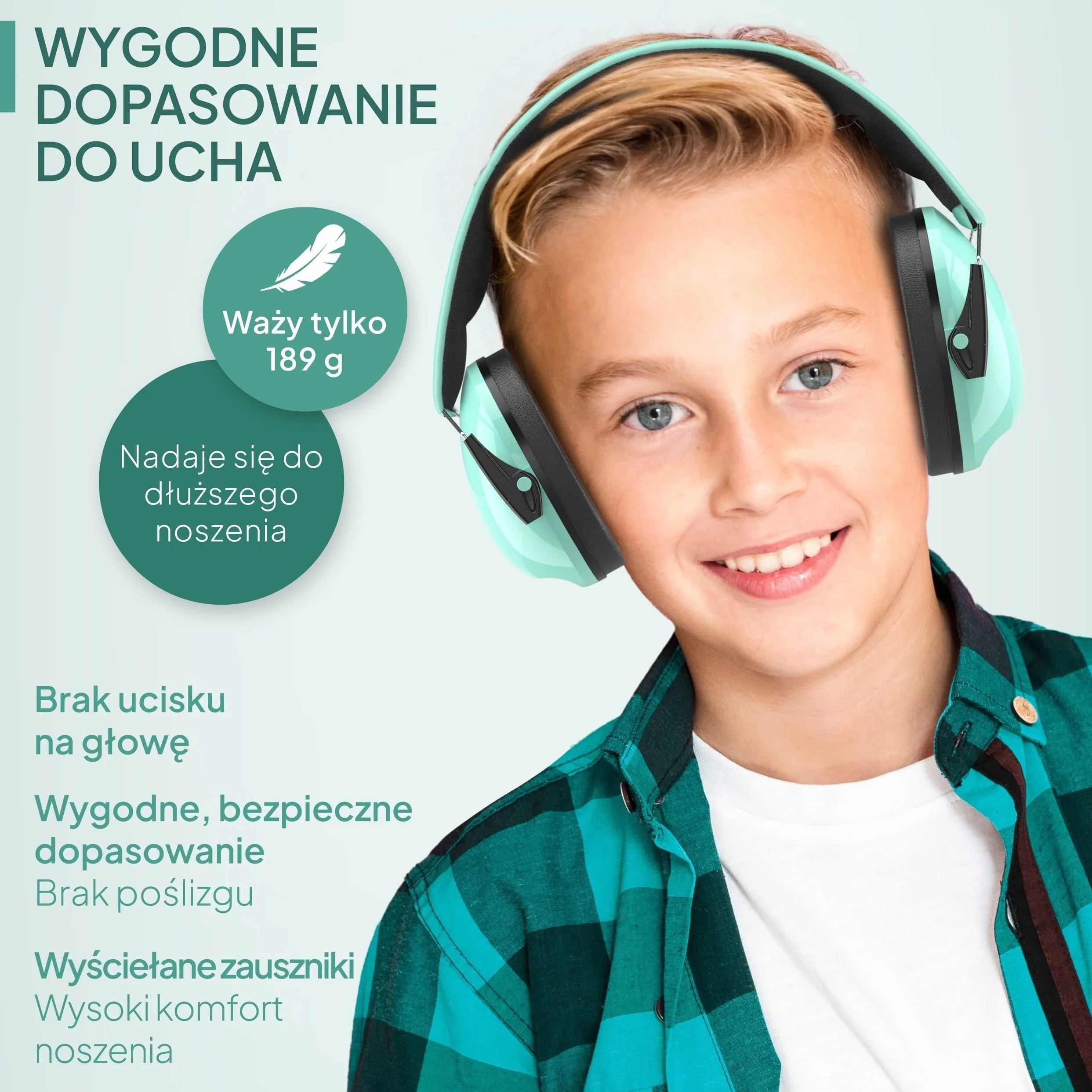 Senner ® KidsPro | Ochrona słuchu dla dzieci - Nauszniki z wysokim SNR 28 dB - do 12 lat - Regulowane - Ochronniki słuchu dla dzieci - Turkusowe