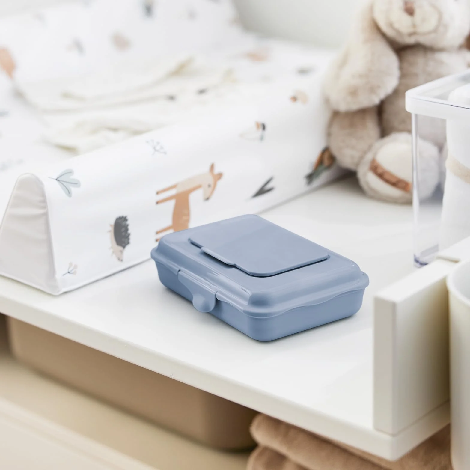 Rotho Babydesign Pudełko na chusteczki nawilżane, niebieskie, 1,25 l – duże pudełko do przechowywania chusteczek nawilżanych, chusteczek dla niemowląt i chusteczek czyszczących – do wielokrotnego
