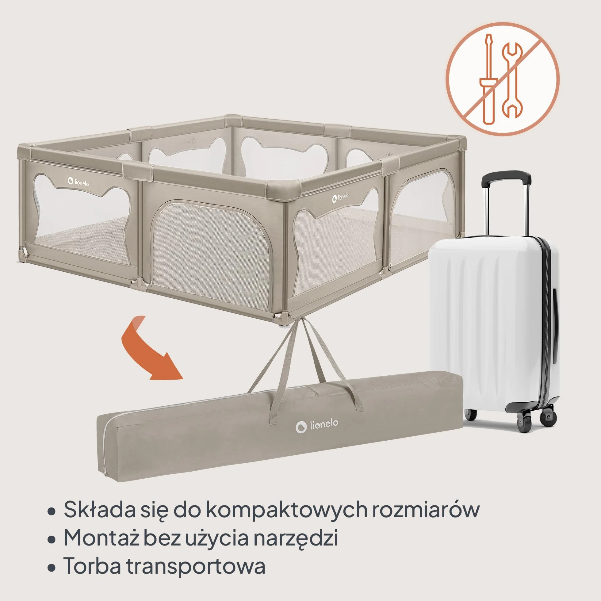 LIONELO WILLOW XL Składany Kojec dla Dziecka, od 0-48 miesięcy, Duża Przestrzeń 187 cm x 207 cm x 68 cm, Kojec dla Niemowląt z Oddychającą Siatką, 2 Boczne Wejścia na Zamek (Beżowy)
