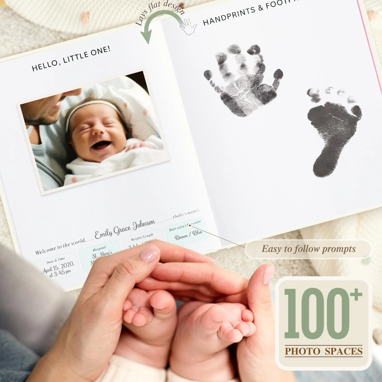 Lanpn Książka Urodzenia Dziewczynka Chłopiec - The Story of You, Album fotograficzny dla niemowląt od pierwszego roku do 5 lat, dziennik urodzenia Baby Book do wklejania zdjęć, pisanie prezent, 154