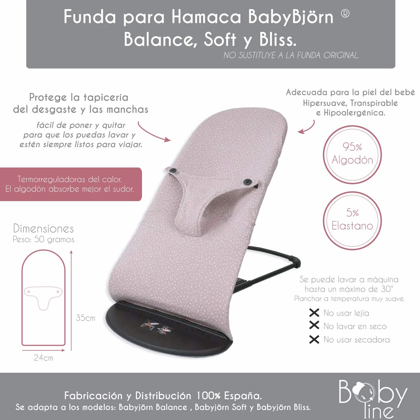Hipoalergiczny, hipermiękki i oddychający pokrowiec bawełniany do hamaka BabyBjörn® Balance, Soft i Bliss (Basic Aquamarine Rayit)