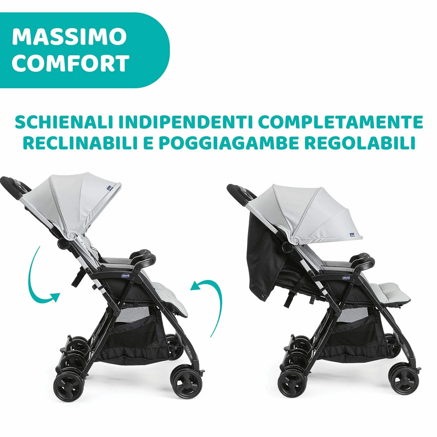 Chicco OHlalà Twin Podwójny Wózek Spacerowy od Urodzenia do 15 kg dla Bliźniaków i Rodzeństwa, Lekki Rozkładany i Składany Wózek, Kompaktowy po Złożeniu, Okrycie Przeciwdeszczowe i Powiększana Budka