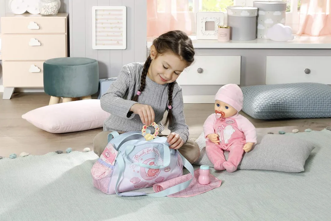 Zapf Creation Baby Annabell Changing Bag for 43 cm Doll - Easy for Small Hands, Creative Play Promotes Empathy & Social Skills, For Toddlers 3 years & Up - Includes Changing Mat, Powder Pot & More
