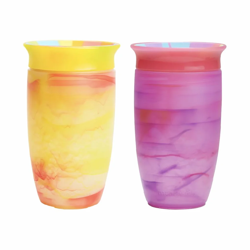 Munchkin Miracle 360 12+ miesięcy 10 uncji Baby Sippy Cups (2 opakowania), kubek treningowy, bez BPA, bez spill, butelka na wodę z łatwymi uchwytami. (różowy/żółty)