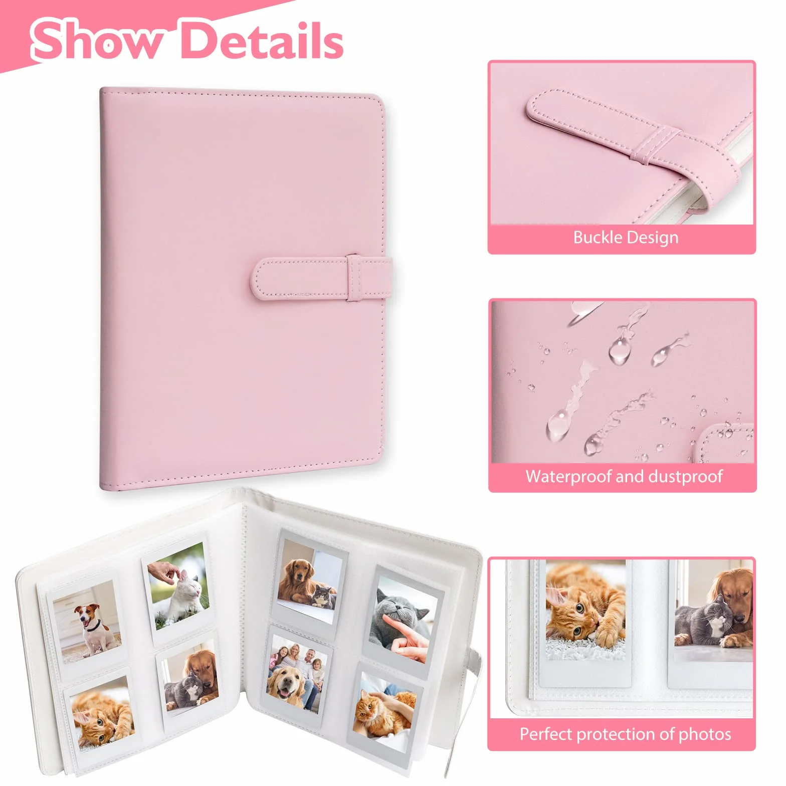 256 kieszeni na zdjęcia Album fotograficzny Uchwyt na karty fotograficzne do Fujifilm Instax Mini LiPlay 11 12 9 8+ 8 7S Aparat natychmiastowy (Różowy II)