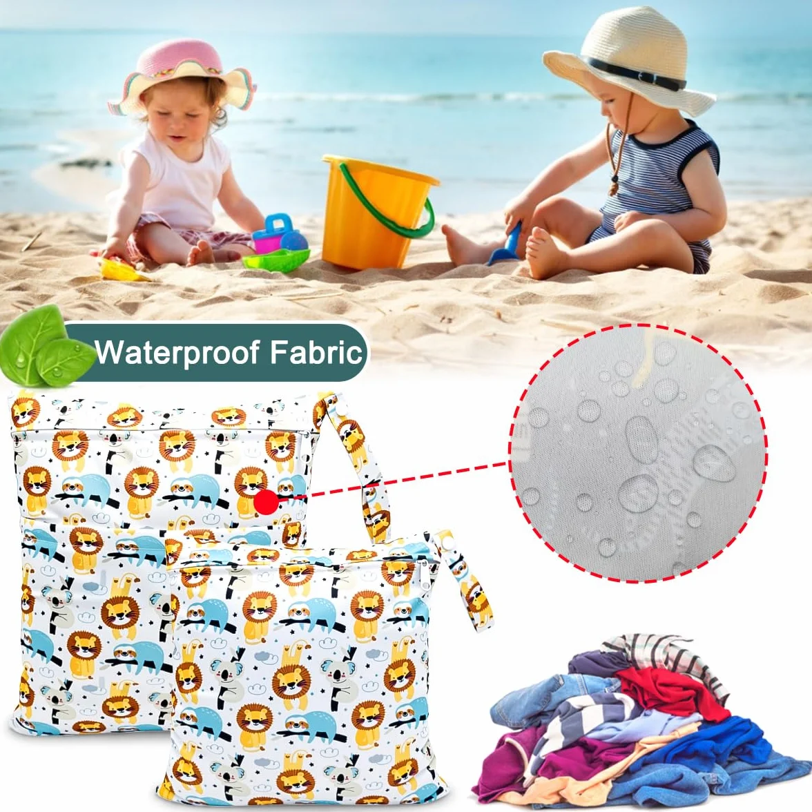 Wetbag, Torba na Pieluchy Wielokrotnego, 2 Pcs Organizerów na Pieluchy, Kieszeń na Mokro, Wodoszczelna Mokra Torba, Wet Dry Bag, Zmywalna na Siłownię Podróżną dla Niemowląt (Lew)