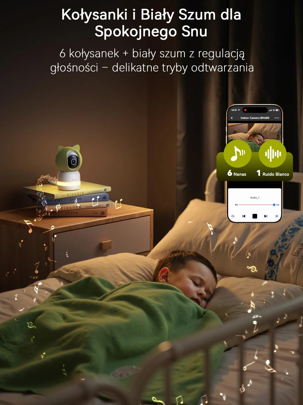 Outinput 2K 4MP Niania Elektroniczna - Elektroniczna Niania z Kamerą Obracaniem 355 °, Wykrywanie AI, śledzenie, Alerty Paszowe, 2 -drożne Rozmowy, Kołysanki, Kontrola Aplikacji