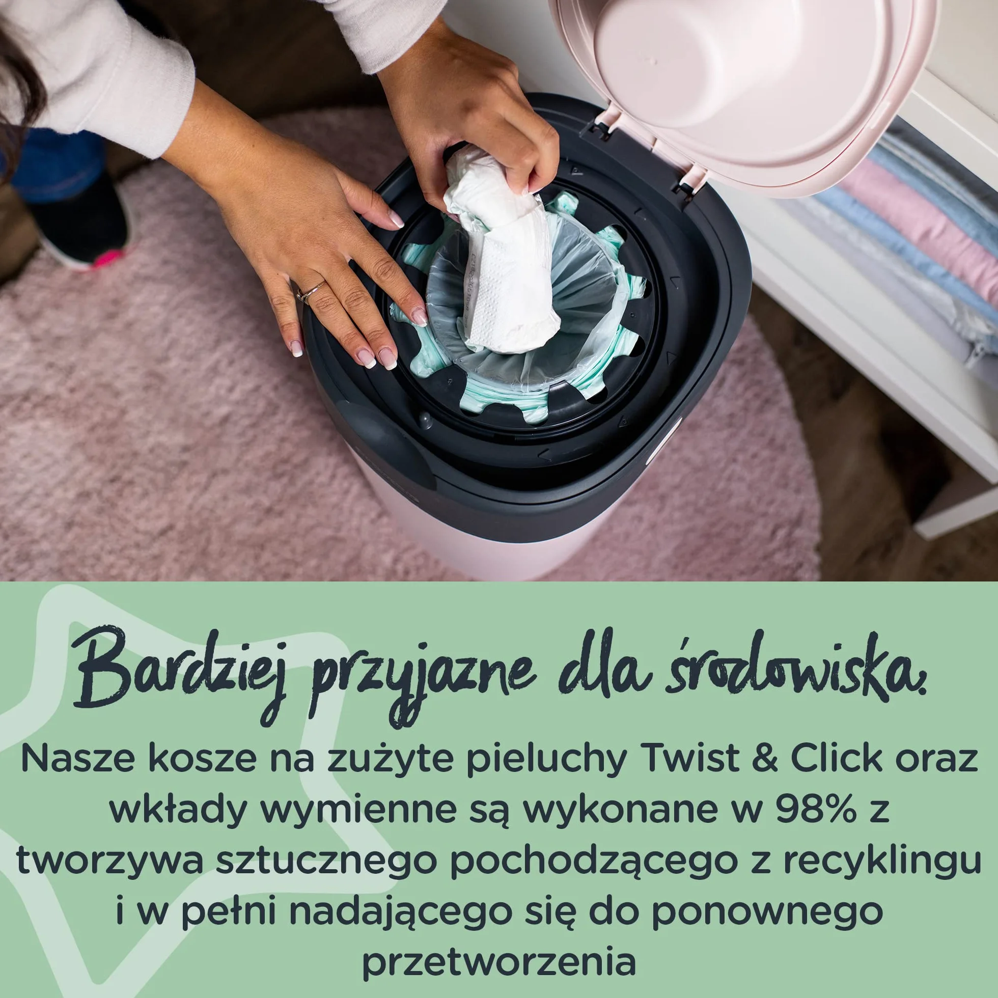 Tommee Tippee Twist & Click Advanced, Wkłady wymienne do kosza na zużyte pieluchy, z antybakteryjnej folii GREENFILM pozyskanej ze zrównoważonego źródła; 6 X Wkłady do kosza na pieluchy