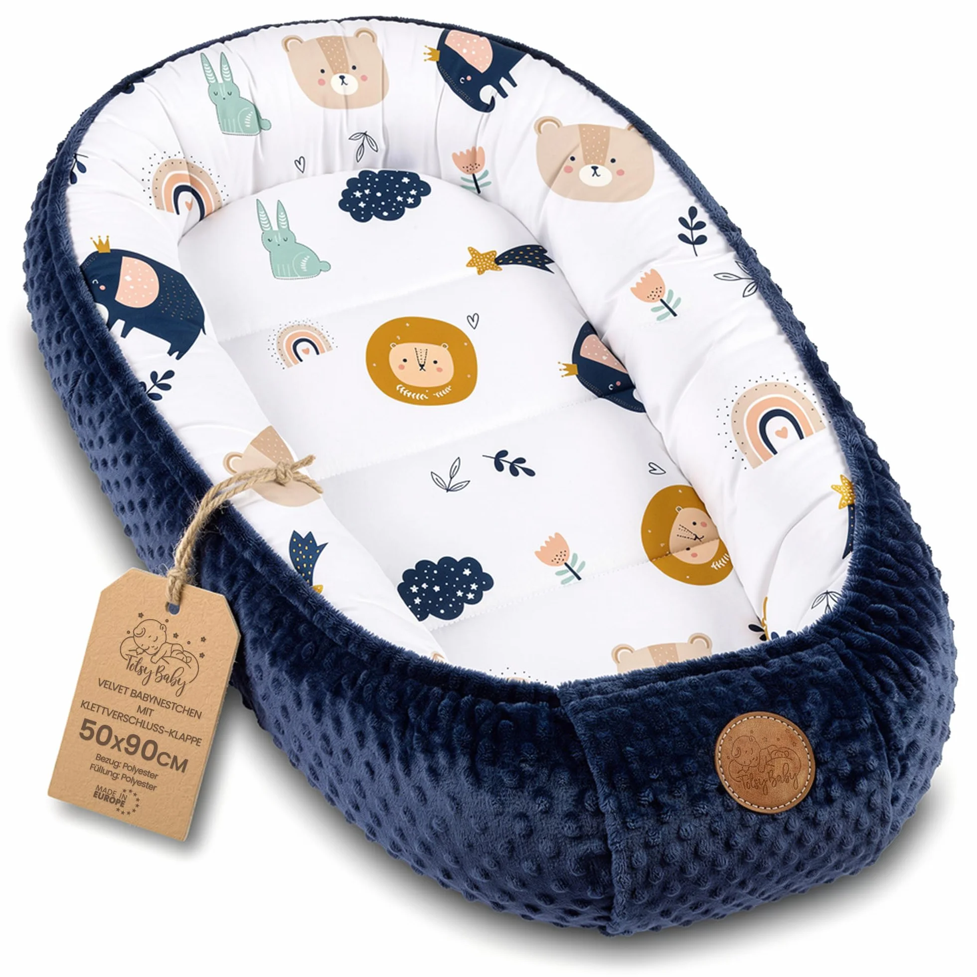 Ciepły kokon niemowlęcy 90x50 cm - przytulankowy kokon niemowlęcy kokon zima/jesień kokon babynest tęczowy granatowy