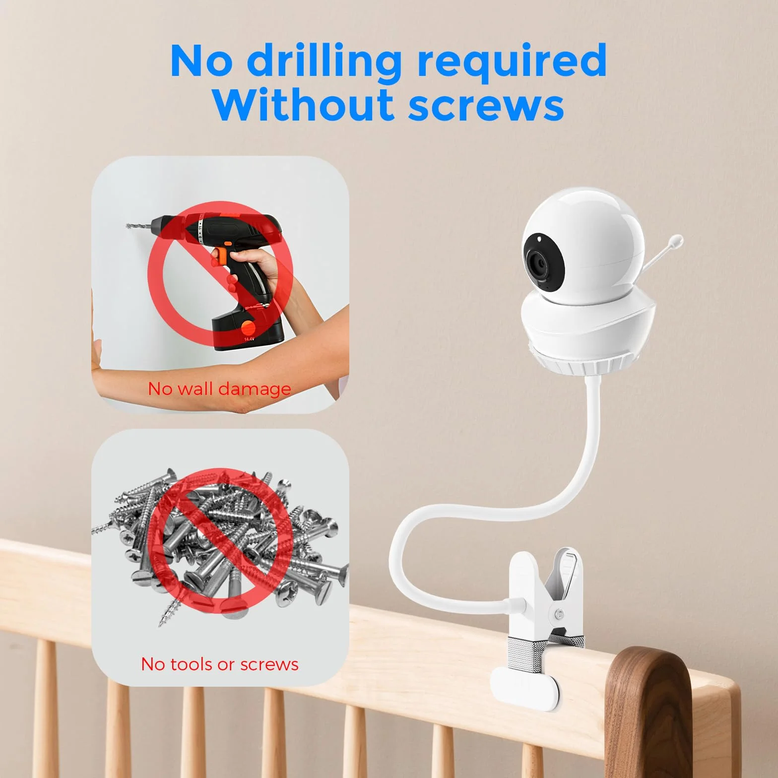 Babysense uchwyt na monitor HD S2/V43, elastyczny uchwyt do elektronicznej niani, kompatybilny z Babysense V43/S2, uchwyt na klips, elastyczny uchwyt obrotowy, nie wymaga wiercenia, uchwyt dla