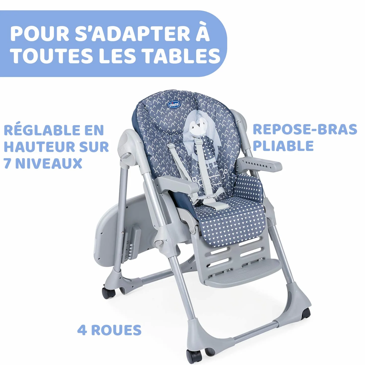 Chicco Polly Easy Krzesełko Dla Dziecka Od 6 Miesięcy do 3 Lat (15 kg), Regulowane Krzesełko z 4 Kołami, Regulowane Oparcie, Kompaktowe po Złożeniu