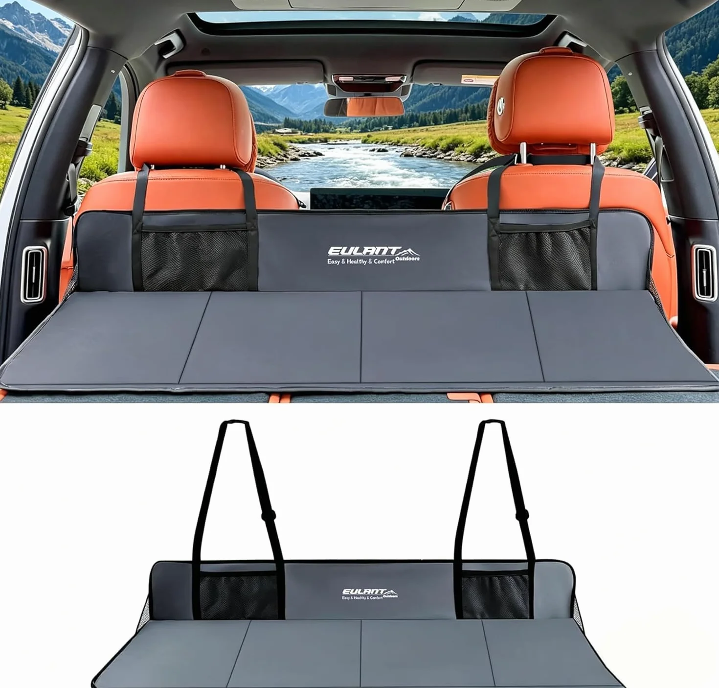 EULANT Mostek na tylne siedzenie samochodu, wsparcie materaca samochodowego, przedłużacz materaca samochodowego do większości samochodów, SUV-ów, MPV, Tesla model Y/Model 3