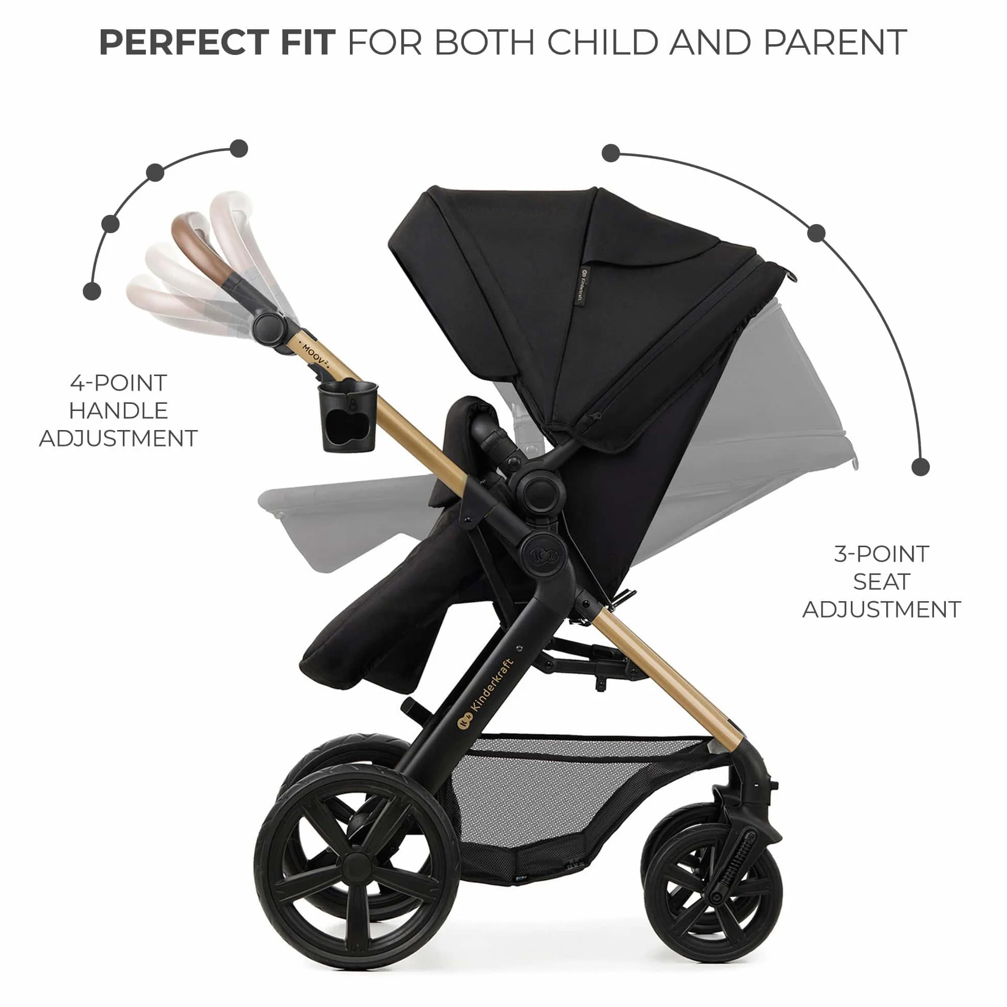Kinderkraft MOOV 2 3 w 1 fotelik samochodowy, Mink PRO I-Size, system podróżny, wózek dziecięcy, krzesło spacerowe, składane, dla noworodka, od urodzenia do 3 lat, Czarny