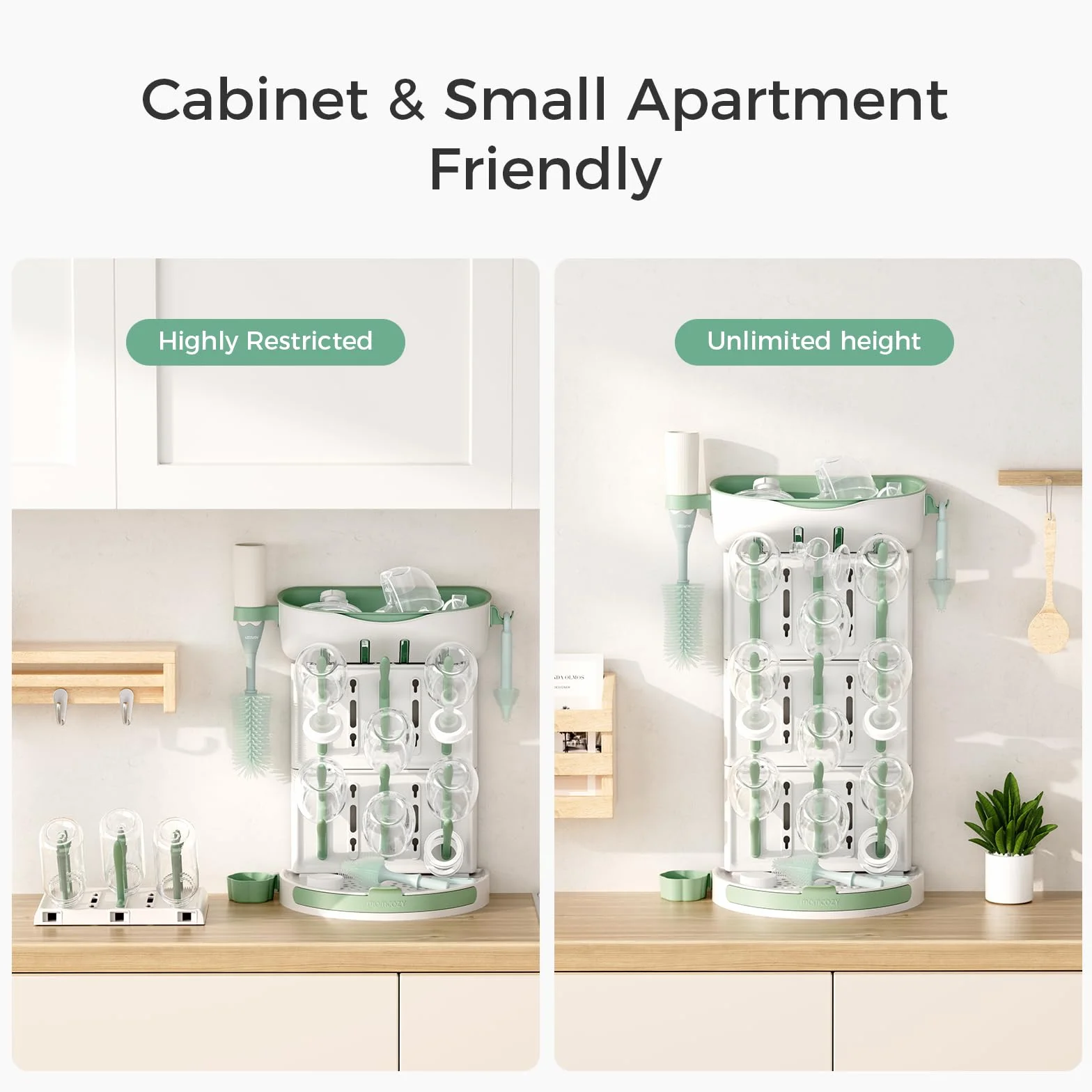 momcozy Premium stojak do suszenia butelek dla niemowląt – pionowy uchwyt na butelki dla 18 butelek i akcesoriów do karmienia | z zestawem podróżnym i uchwytem na szczotkę (37 x 17 x 54 cm)