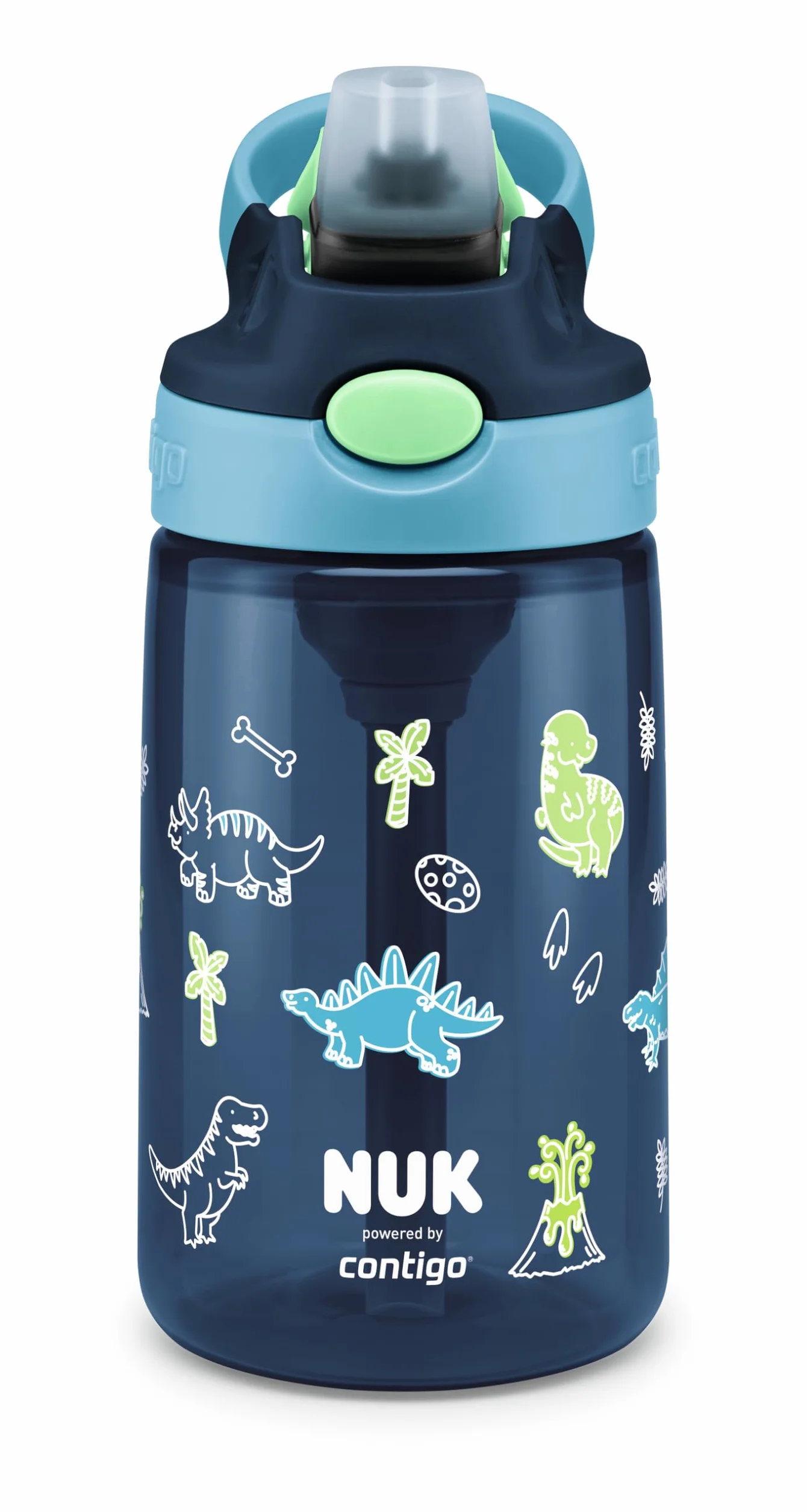 NUK By Contigo Easy Straw Cup butelka do picia ze słomką dla dzieci (od 4 lat) | wyprodukowana z wytrzymałego tritanu | nie zawiera BPA | nadaje się do mycia w zmywarce | 420 ml | dinozaur