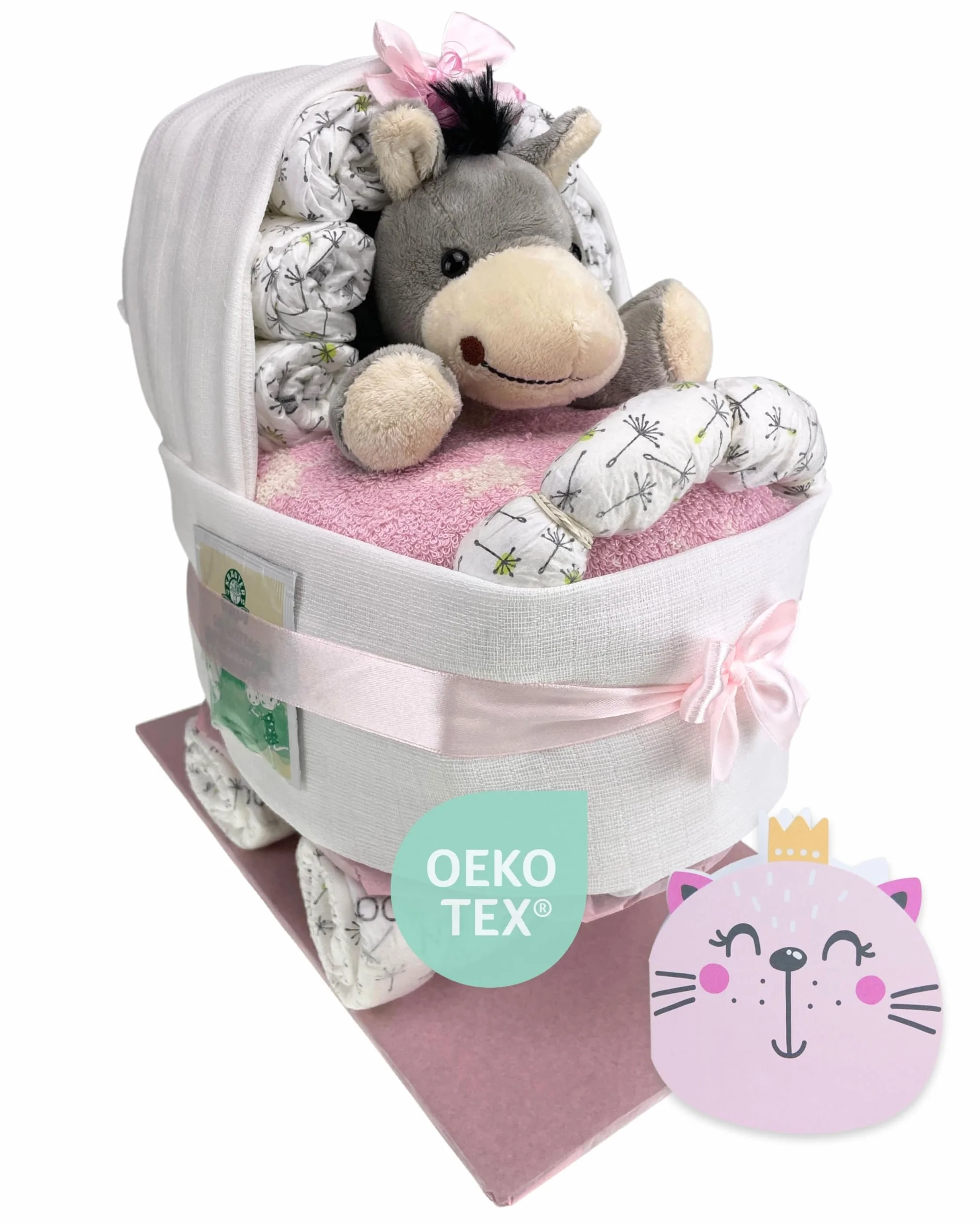 myBambini ® wózek dziecięcy z przytulanką - przytulanka - prezent na narodziny - baby shower - baby - baby shower - puller party (różowy)