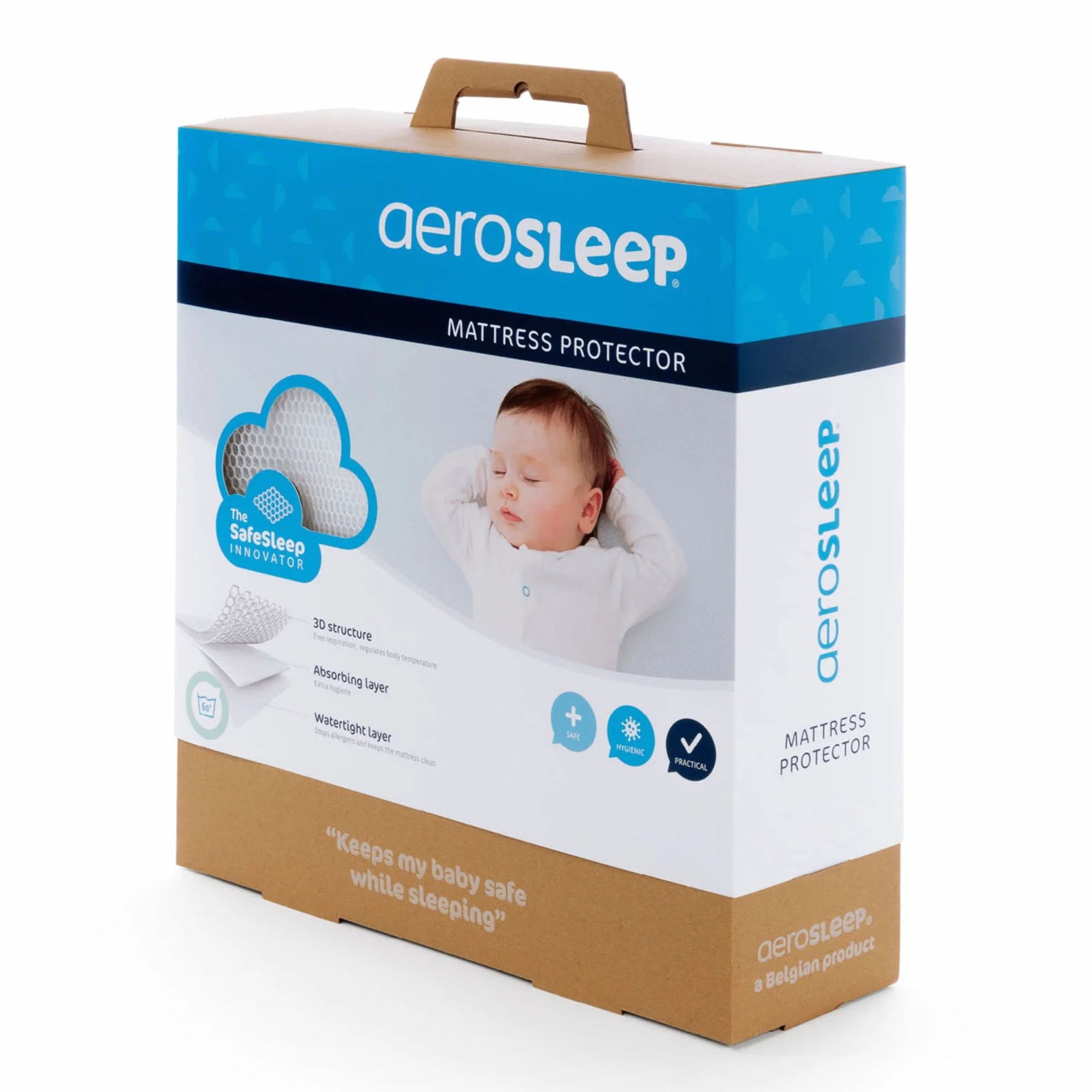 AEROSLEEP Bezpieczny dla snu ochraniacz na materac - zapewnia dziecku swobodne oddychanie - struktura plastra miodu 3D - 120 x 60 cm - biały