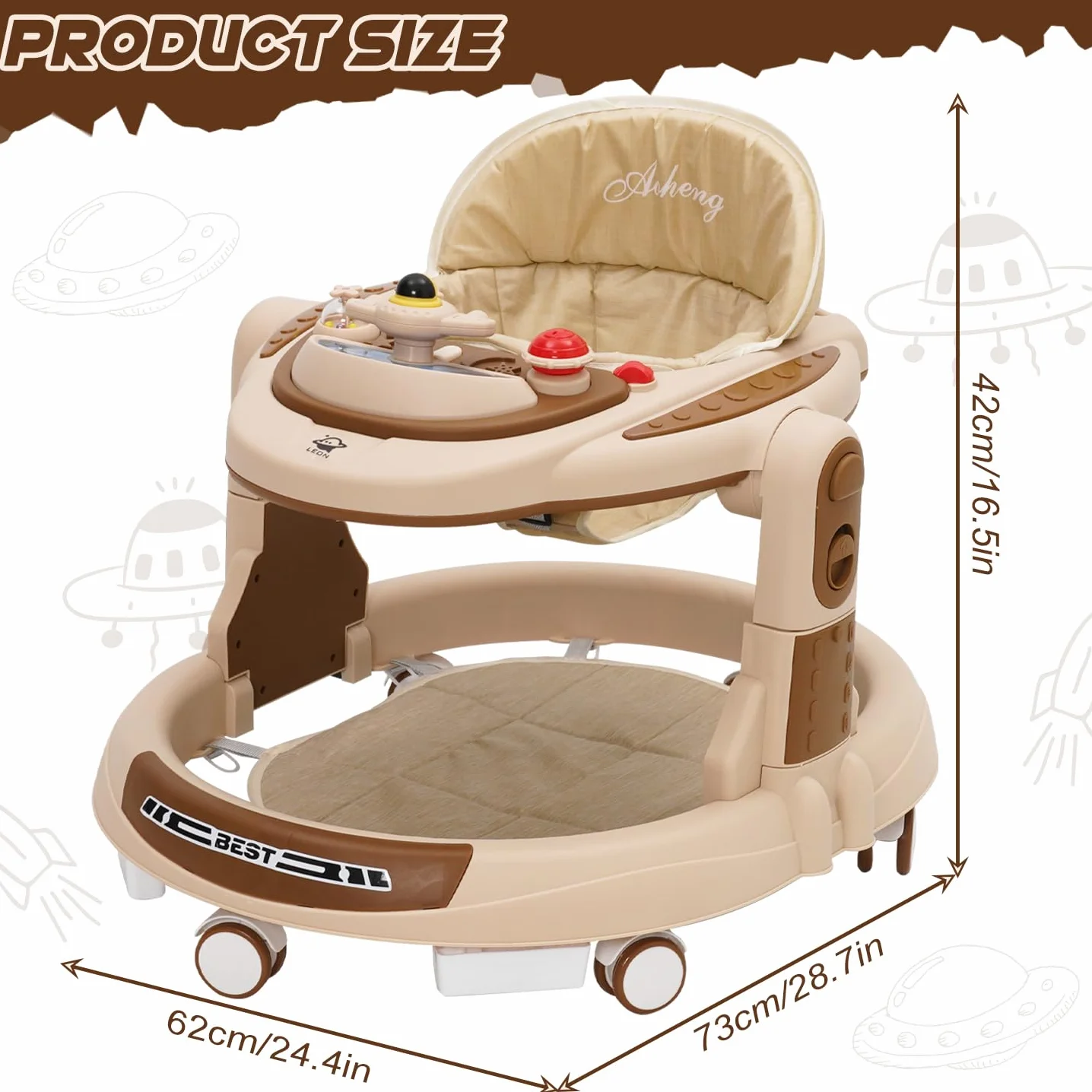 Pomoc do nauki chodzenia, Baby Walker 4-stopniowa regulacja wysokości z podpórką muzyczną i centrum zabaw, wózek do nauki chodzenia z cichymi kółkami 360°, wózek do nauki chodzenia dla dzieci w wieku
