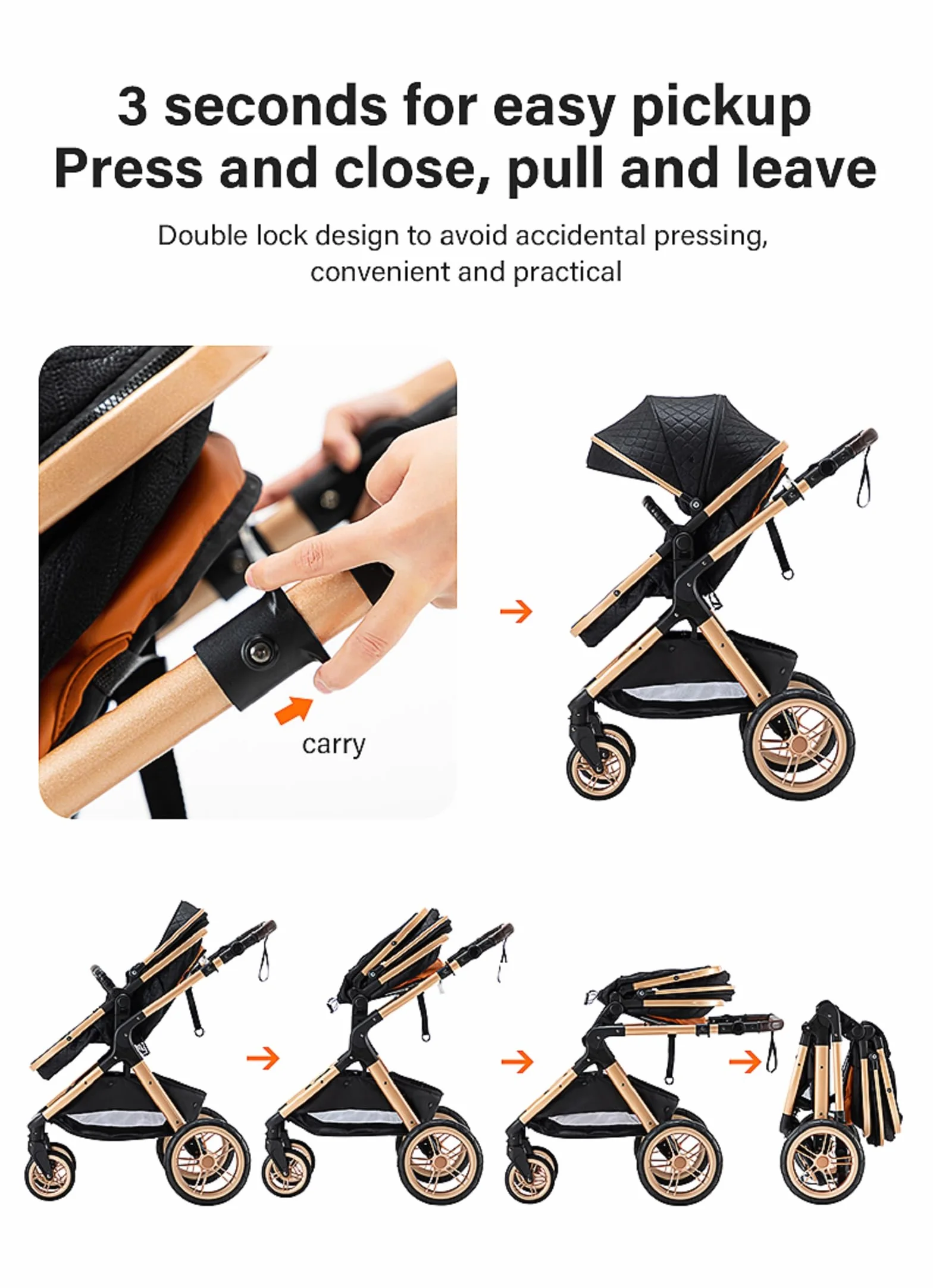 Wózek dziecięcy 3 w 1, wózek dziecięcy 3 w 1, wózek spacerowy, system podróżny, składane, gumowe opony, z akcesoriami, gondola, adapteurs, 25 kg (XX1 czarny)