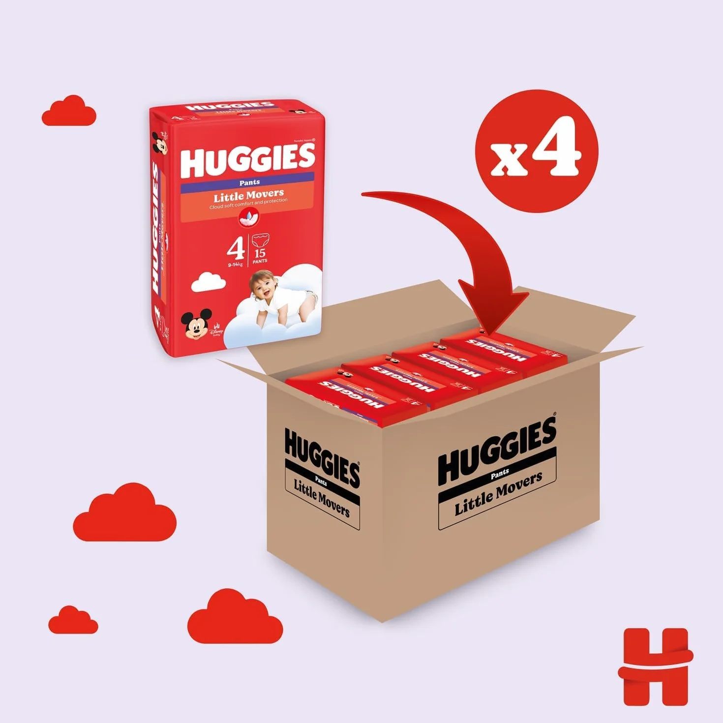 Huggies Ultra Comfort, Pieluchy Rozmiar 4 (9-14 kg), oddychające majtki, opakowanie zapasowe, 60 szt