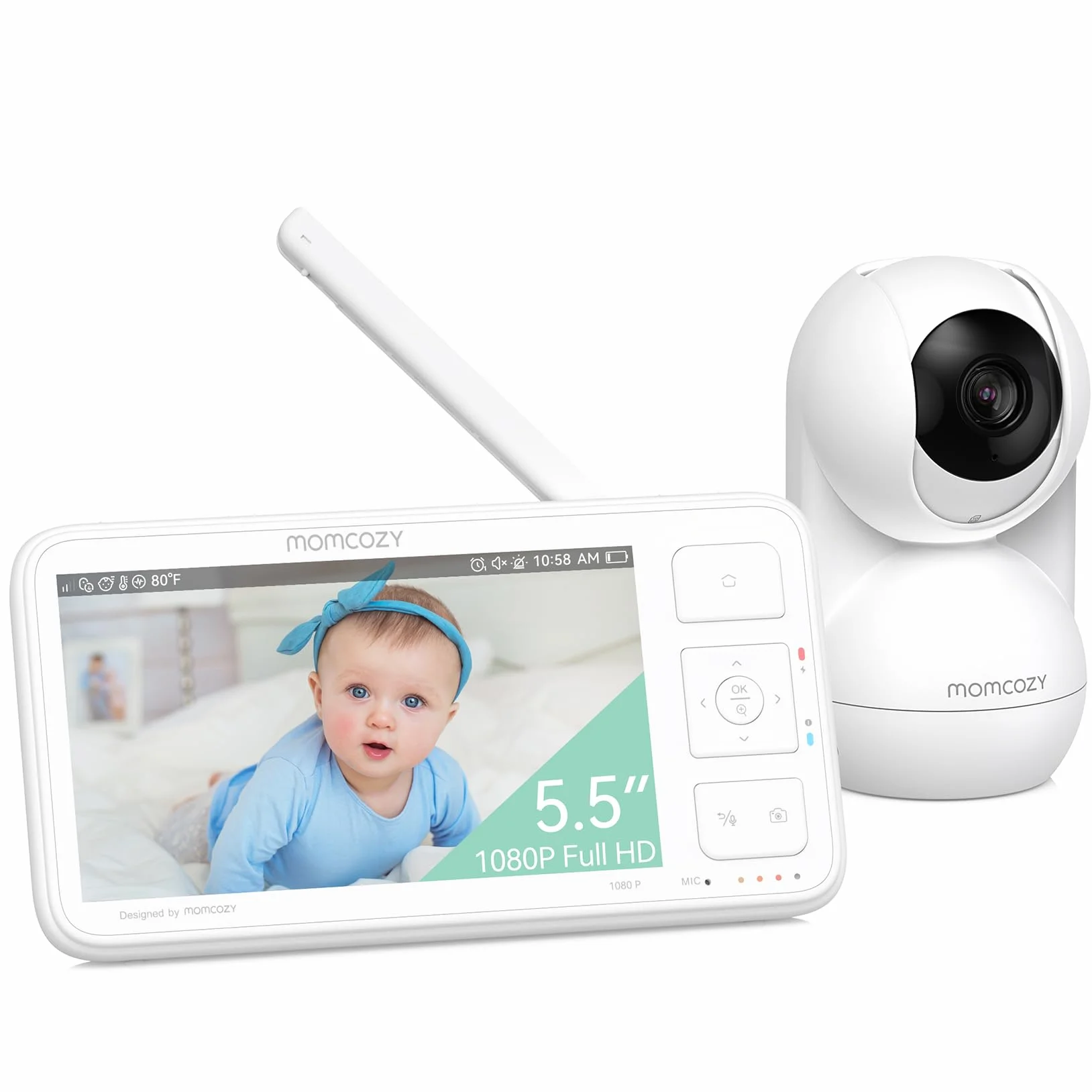 momcozy BM03 Video niania elektroniczna, 5,5 cala 1080p FHD niania z kamerą bez Wi-Fi, noktowizor na podczerwień, VOX, 2-drożne audio, zasięg 500 m, lokalne nagrywanie