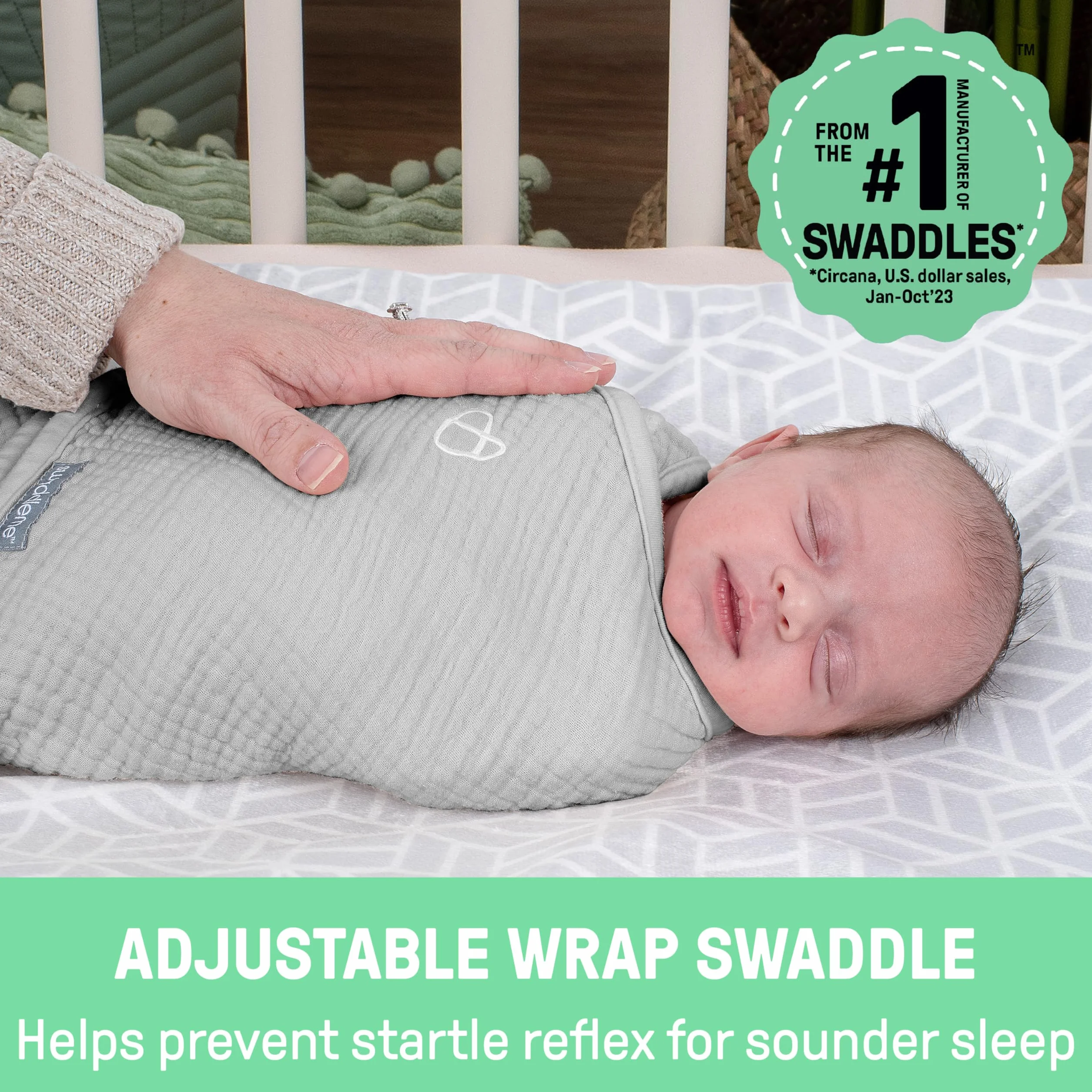 SwaddleMe by Ingenuity, oryginalny muślin, rozmiar 0-3 miesiące, 3,2-6,4 kg, 1 szt., 1,0 TOG - granit