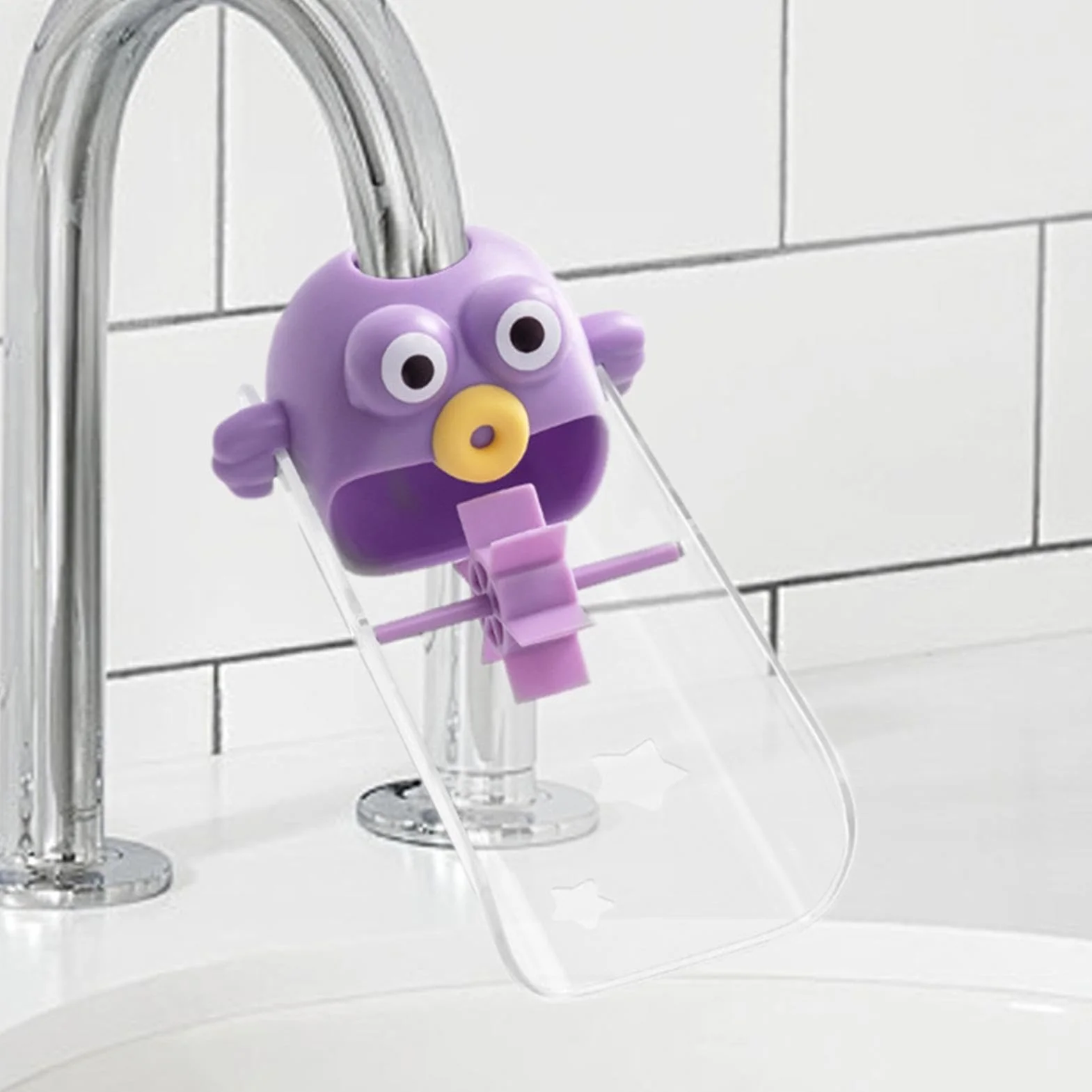 Cartoon Faucet Extension, Toddler Bath Tub Extender, 3.07x2.44x5.7 Inches Purple Orange Secure Compact Portable Tap Adapter, Decorative Sturdy Design Bathroom and Kitchen Use