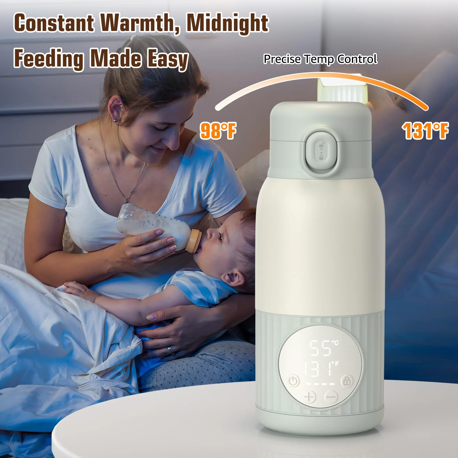 Przenośny podgrzewacz do butelek z mlekiem, mieszanką lub wodą o pojemności 380 ml, 100 W szybkie podgrzewanie i precyzyjna kontrola temperatury, podgrzewacz do mleka dla niemowląt do podróży