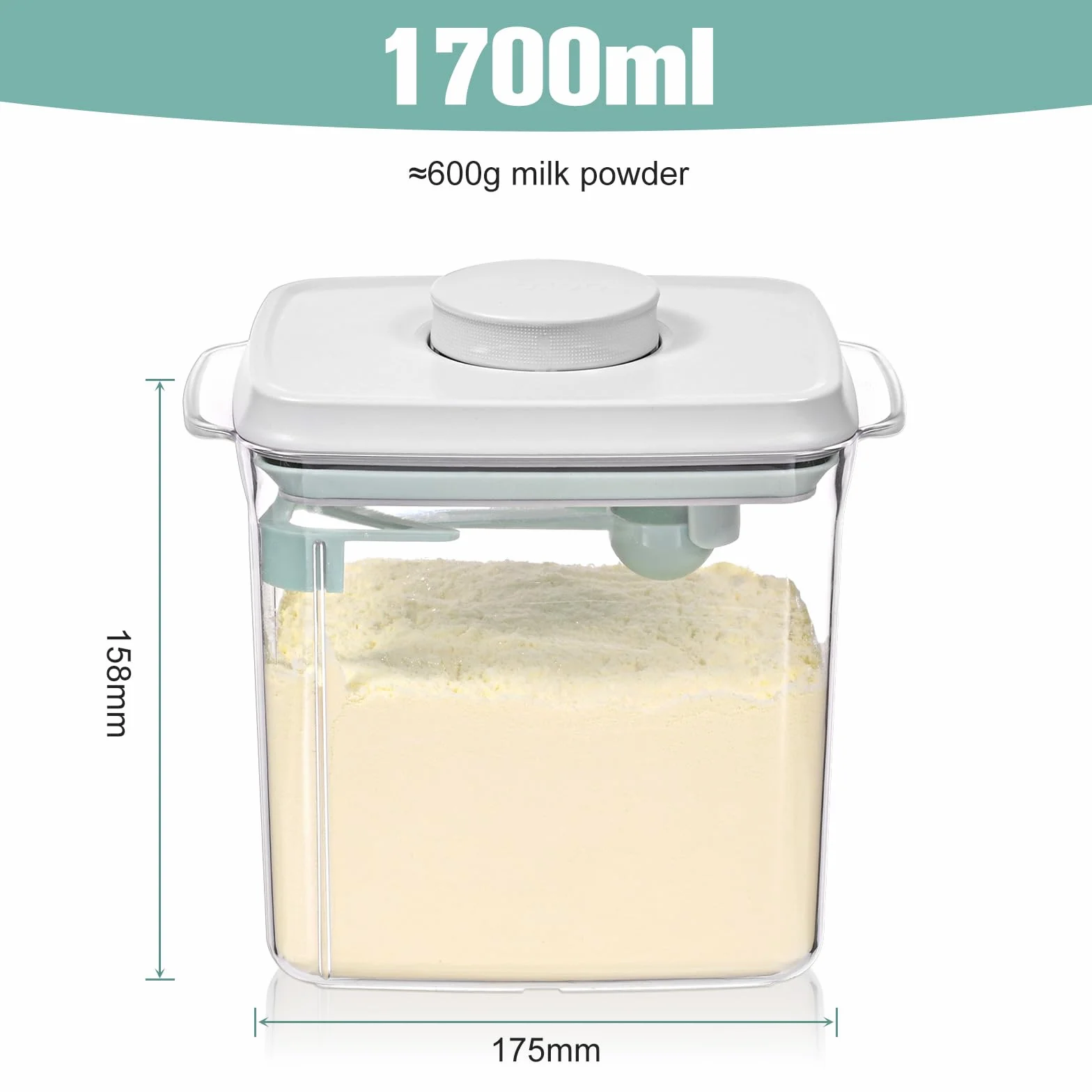 Dozownik mleka w proszku 1700 ml, przenośne pudełko do przechowywania mleka w proszku z łyżeczką, szczelny dozownik mleka w proszku, pojemnik na mleko w proszku, pudełko do przechowywania