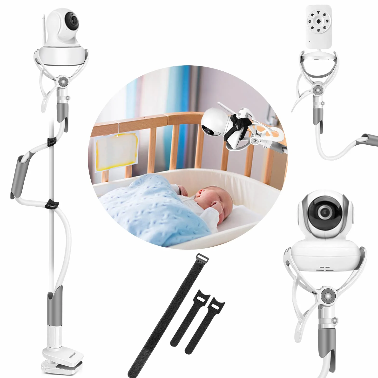 BURNNOVE Uchwyt do niani 85 cm, bez wiercenia, z paskiem na ramię, kompatybilny z elektroniczną niani Philips Avent/GHB/OBVHNUA/Leapfrog