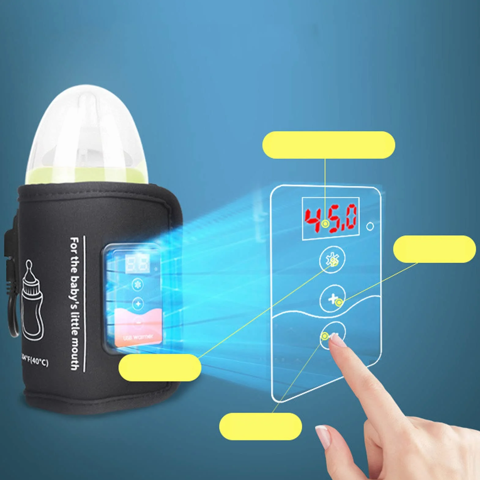 Podgrzewacz do Butelek USB 10 W Kieszonkowy Termostat do Butelek Przenośny Podgrzewacz do Butelek z Wyświetlaczem LCD ze smyczą z Haczykiem i pętelką, Podróżny Podgrzewacz do