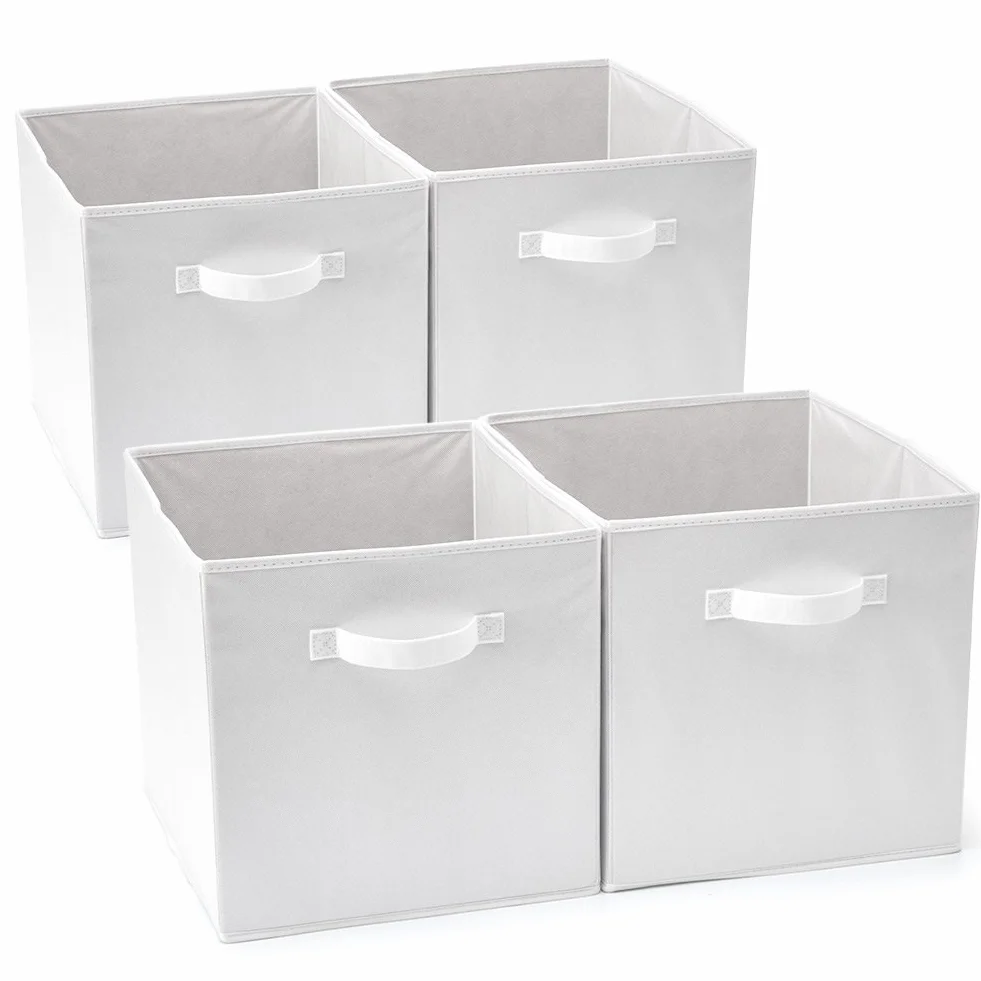 EZOWare Cube do przechowywania, pudełka do przechowywania, kwadratowe, składane, przechowywanie szuflad, opakowanie 4 sztuk, do prania, zabawek, odzieży, płyt DVD itp. - białe (33 x 37 x33 cm)