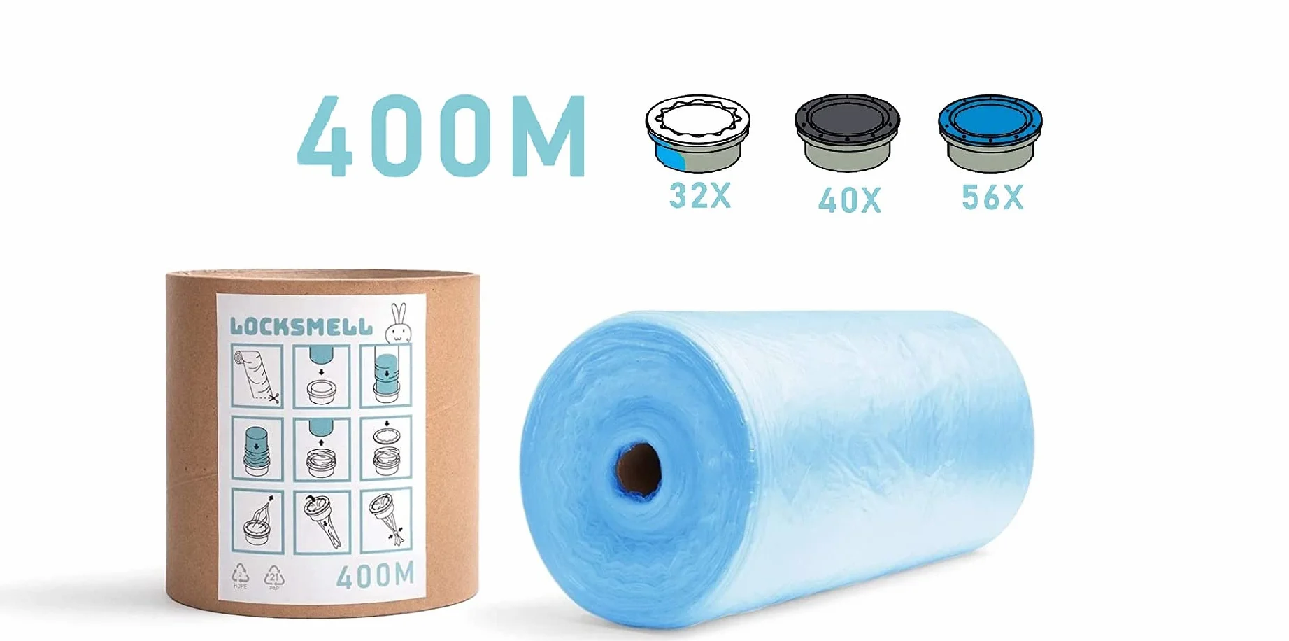 Nappy Bin Liner Compatible with Tommee Tippee Sangenic & Other Nappy Bin Cartridges | Made from Recycled Materials | Equivalent to 32 Sangenic Refills + REFILL TUBE (400 m)