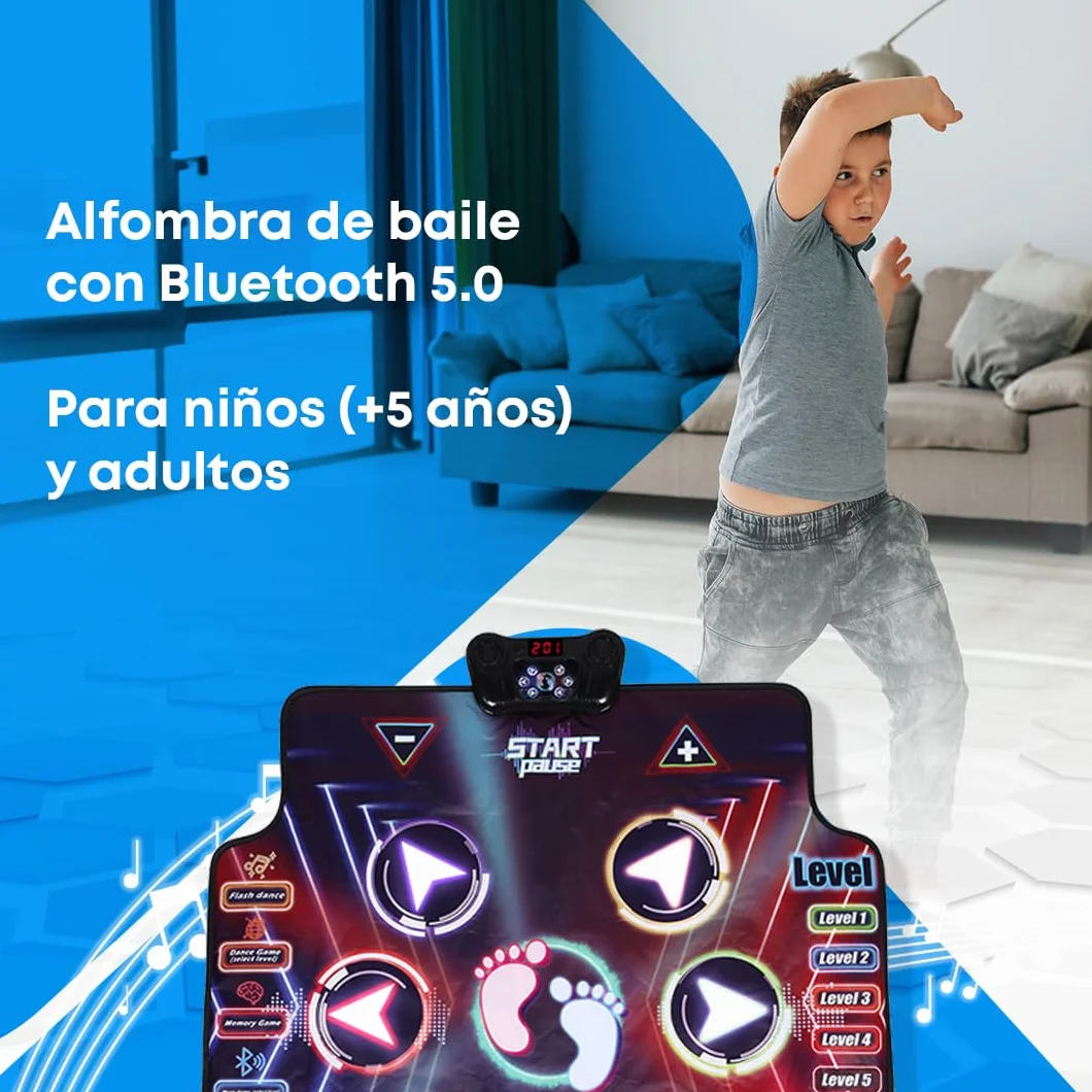 NK Mata do tańca dla dzieci +5 lat i dorosłych z Bluetooth 5.0 - Mata muzyczna LED z 7 trybami gry, prezent na urodziny, Boże Narodzenie, antypoślizgową podstawę i głośnik o regulowanej głośności (100