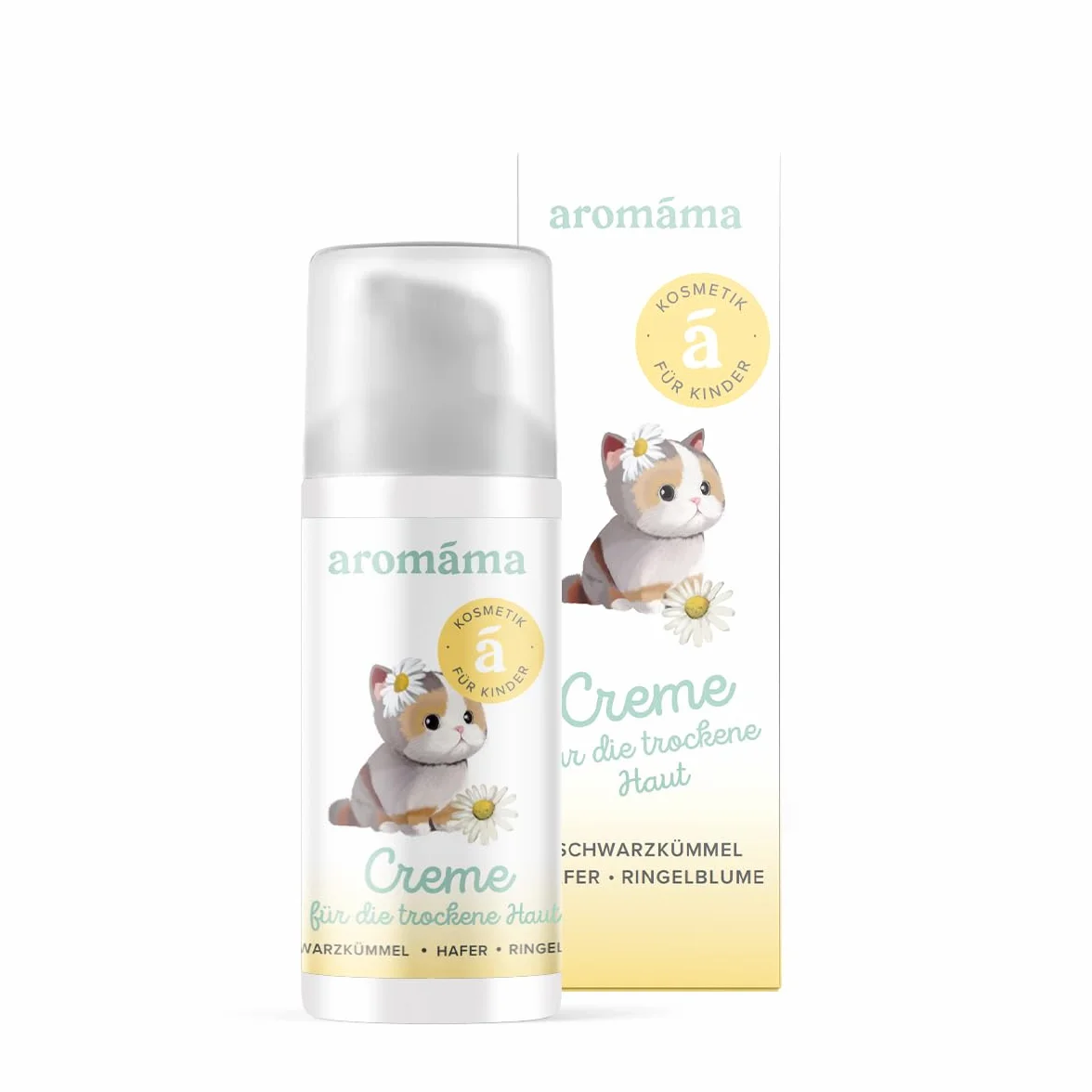 aromáma Dry Skin Cream dla niemowląt i dzieci, naturalny krem nawilżający do twarzy i ciała, do skóry wrażliwej, z nagietkiem, ekstraktem z owsa, pantenolem, olejkiem z czarnuszki i oleju rycynowego