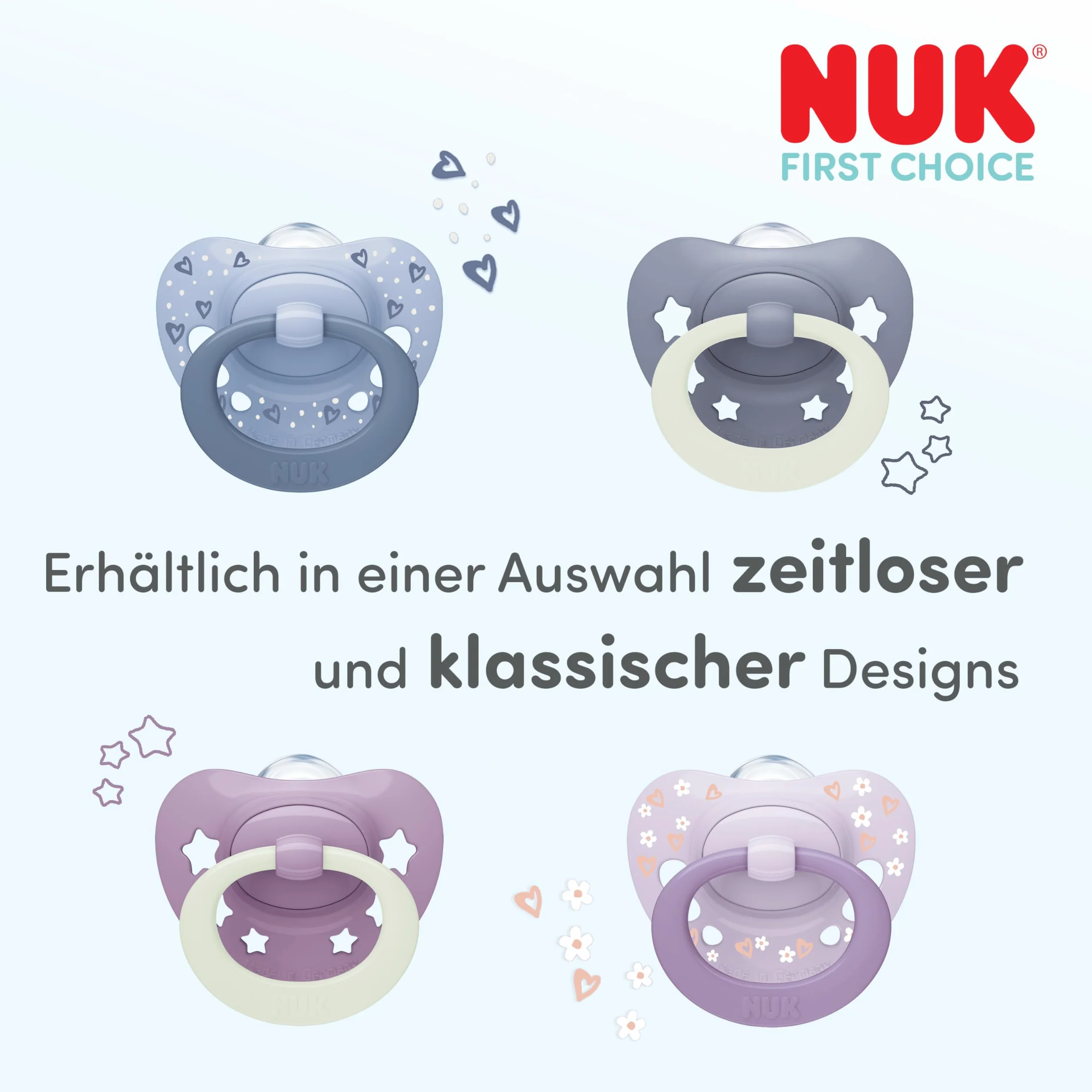 NUK First Choice Classic Night Smoczki dla niemowląt | 6-18 miesięcy | Ortodontyczne smoczki świecące w ciemności | 95% akceptacji przez niemowlęta** | Niebieski | 2 sztuki