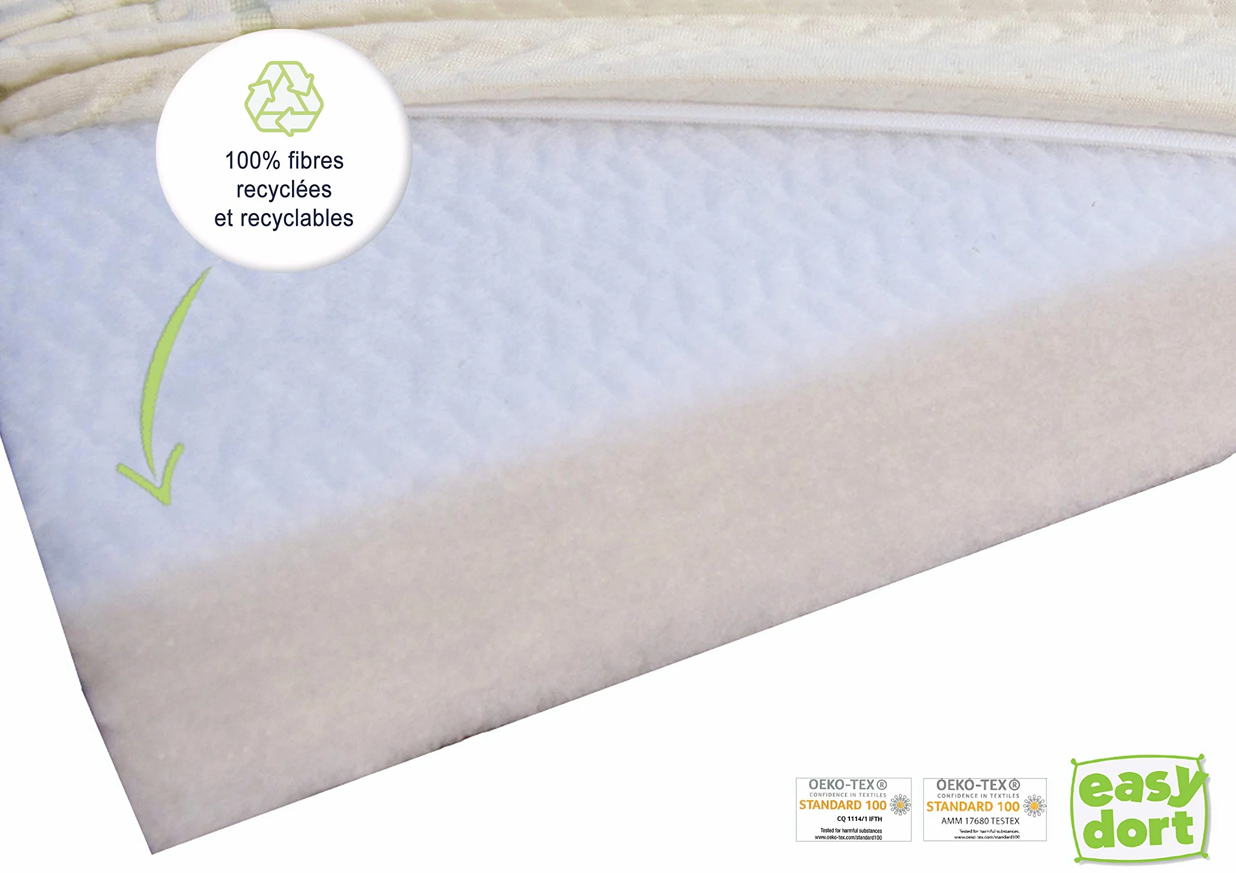 Easy Dort - Materac dziecięcy 50 x 100 cm - kołyska, gondola lub łóżeczko dziecięce - Pokrowiec bambusowy | Lato i zima | Dwustronny | Bardzo wygodny | Oeko tex® | Biały
