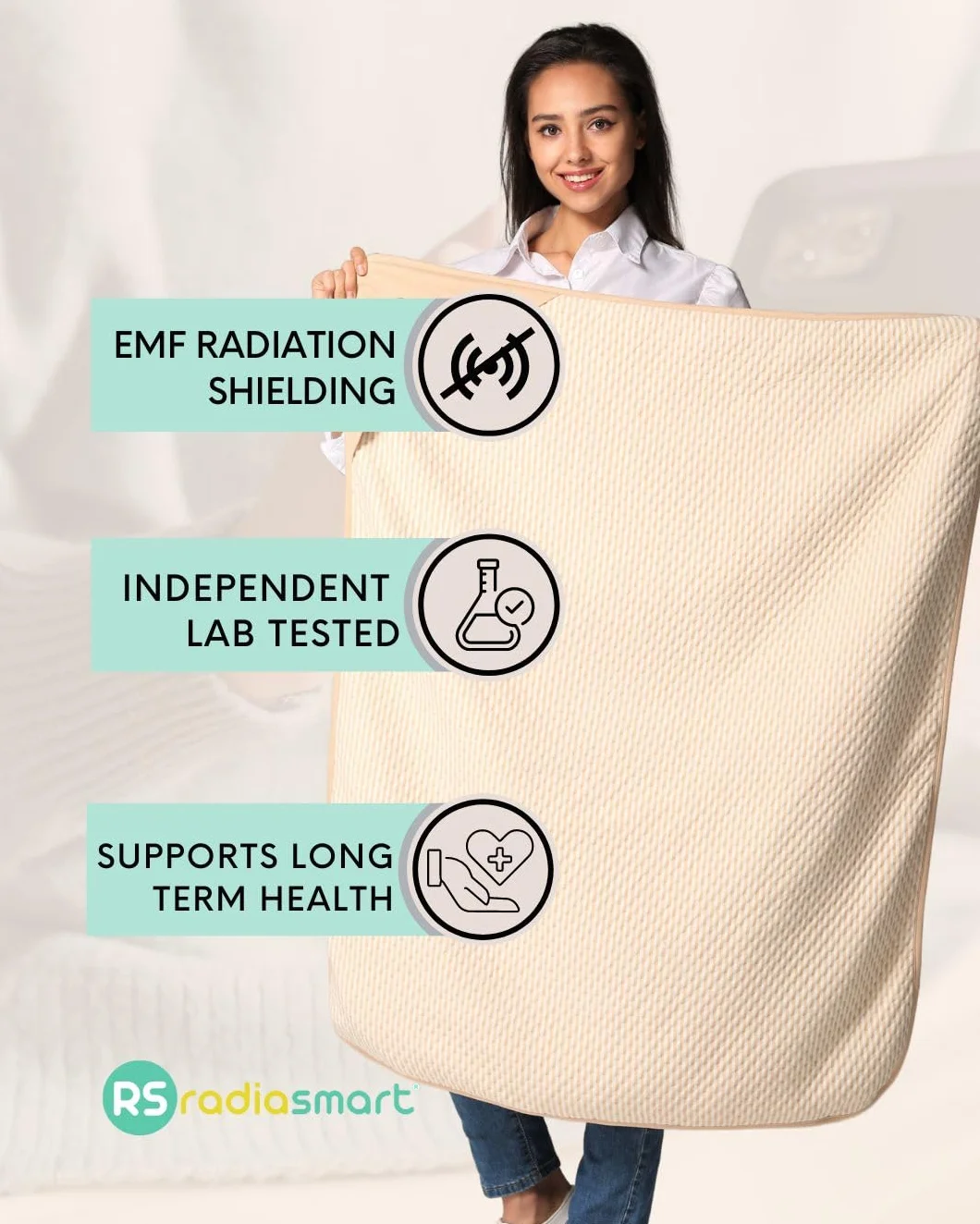 Radia Smart Duży koc ochronny dla niemowląt w ciąży, organiczny, blokada 5G, koc EMF, 109 x 89 cm, 110 cm x 90 cm