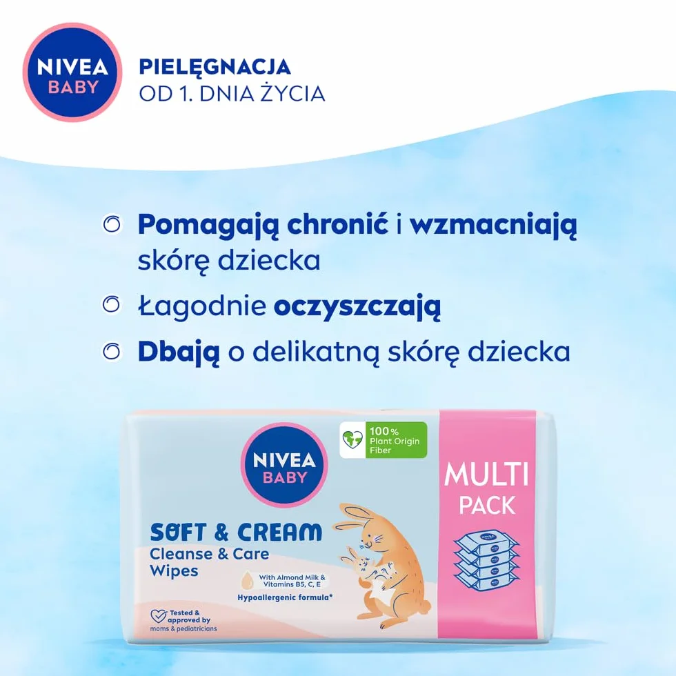 NIVEA BABY Chusteczki Biodegradowalne Soft & Cream Opakowanie Ekonomiczne, 4x 57pcs