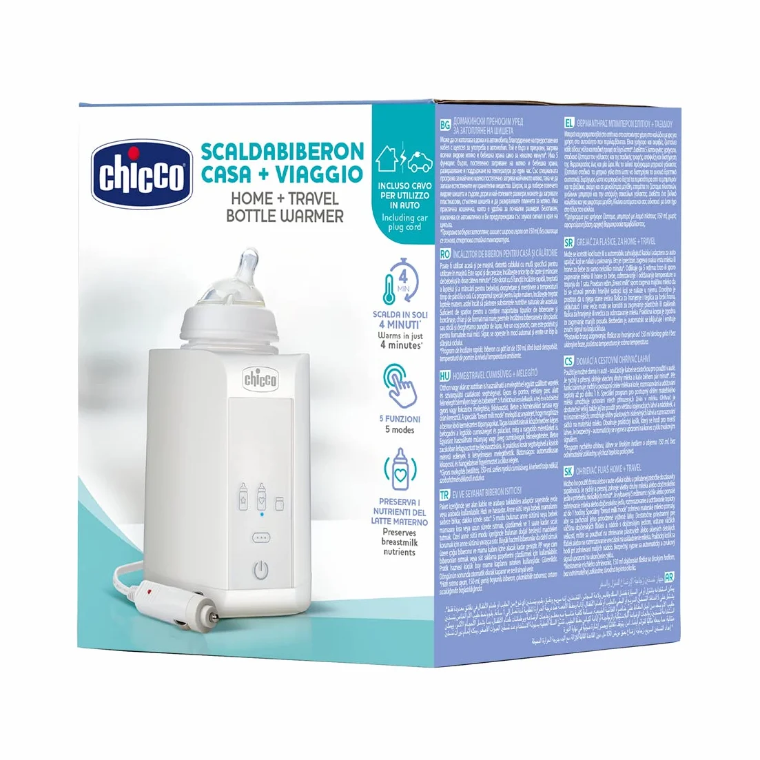 Chicco Podgrzewacz do butelek domowych i podróżnych, z 2 programami i automatycznym wyłączaniem, odpowiednia temperatura ogrzewania, podgrzewacz do jedzenia dla niemowląt, odpowiedni do słoików, 110
