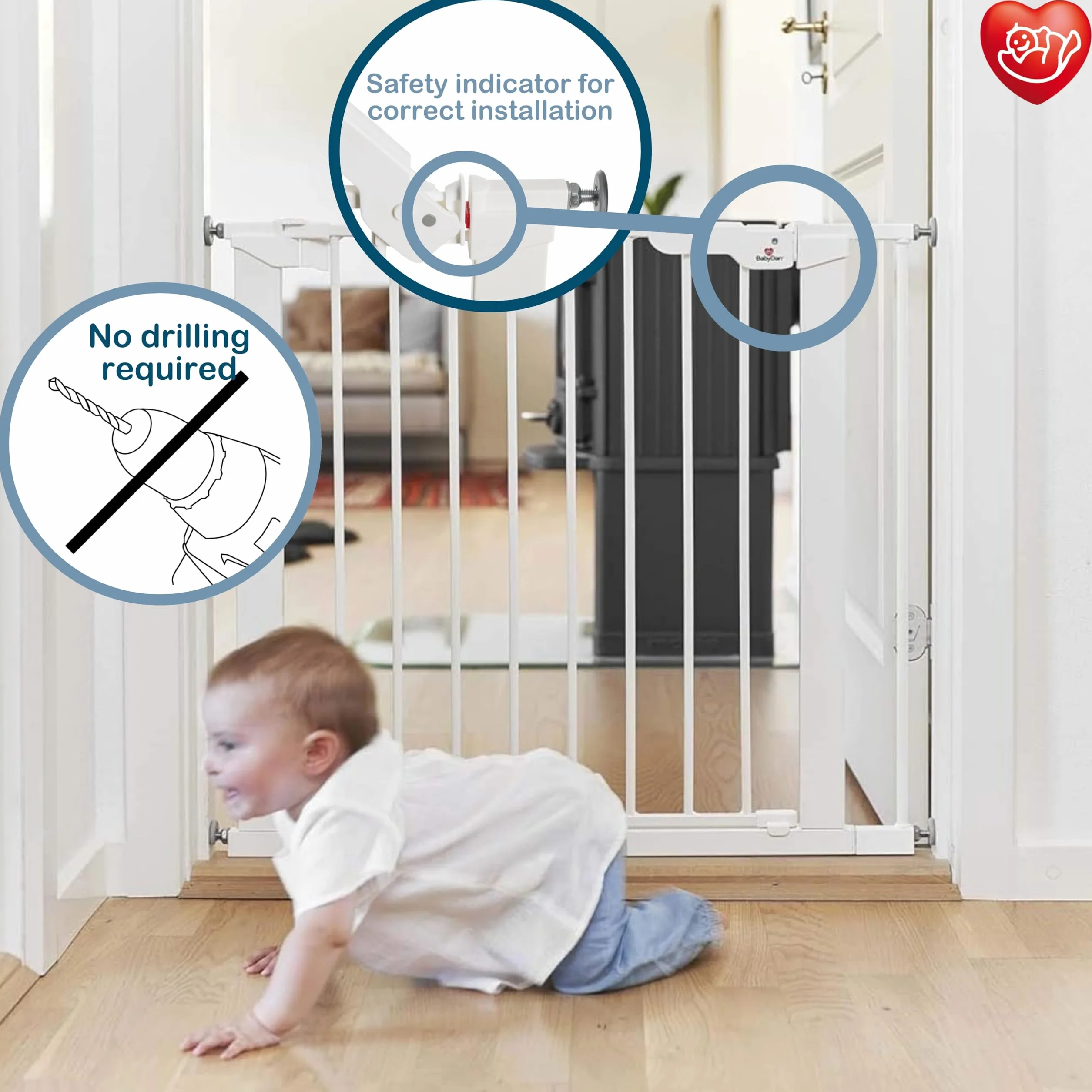 BabyDan Premier siatka ochronna do drzwi do zaciskania, 112-119,3 cm – wyprodukowana w Danii i z atestem TÜV, kolor: biały
