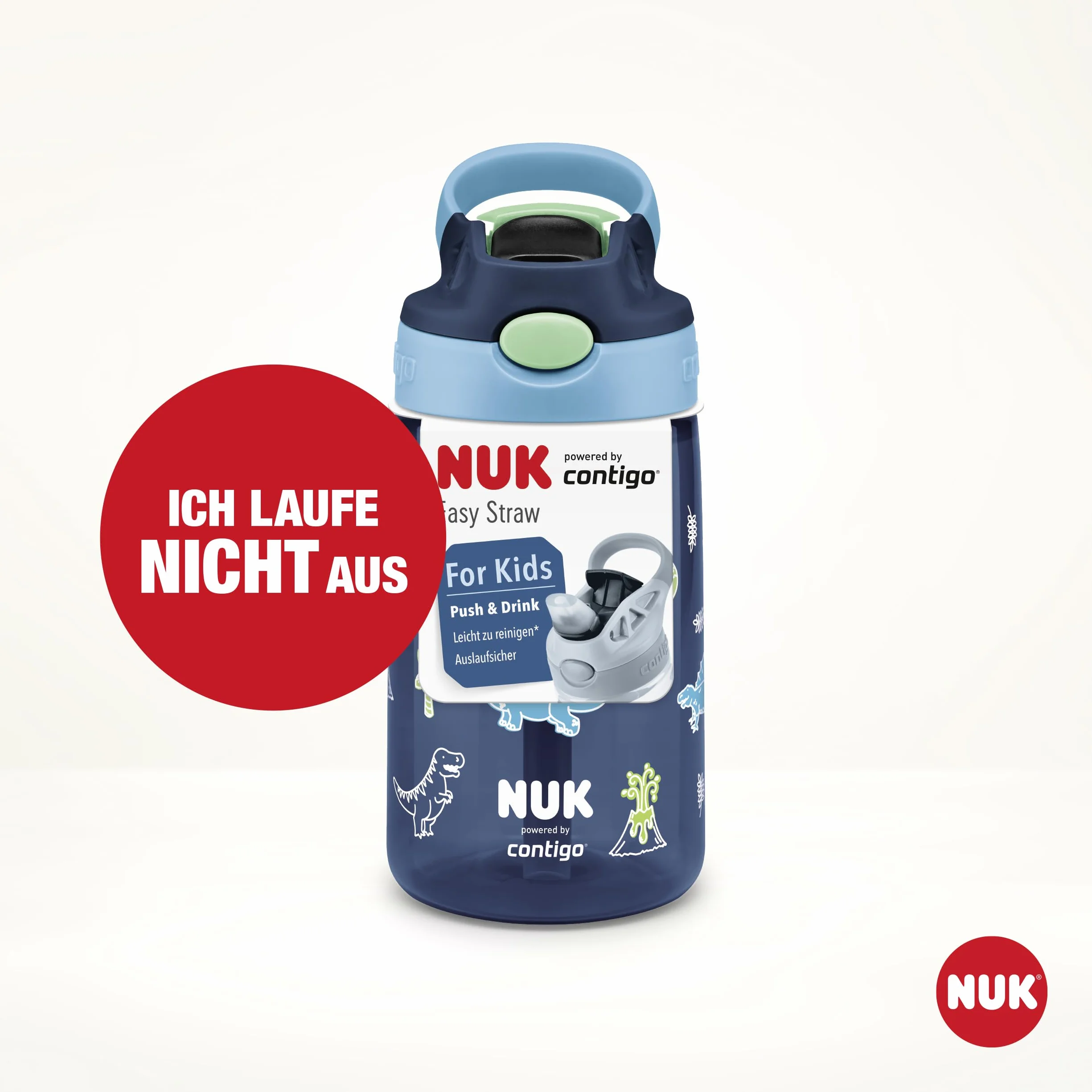 NUK By Contigo Easy Straw Cup butelka do picia ze słomką dla dzieci (od 4 lat) | wyprodukowana z wytrzymałego tritanu | nie zawiera BPA | nadaje się do mycia w zmywarce | 420 ml | dinozaur