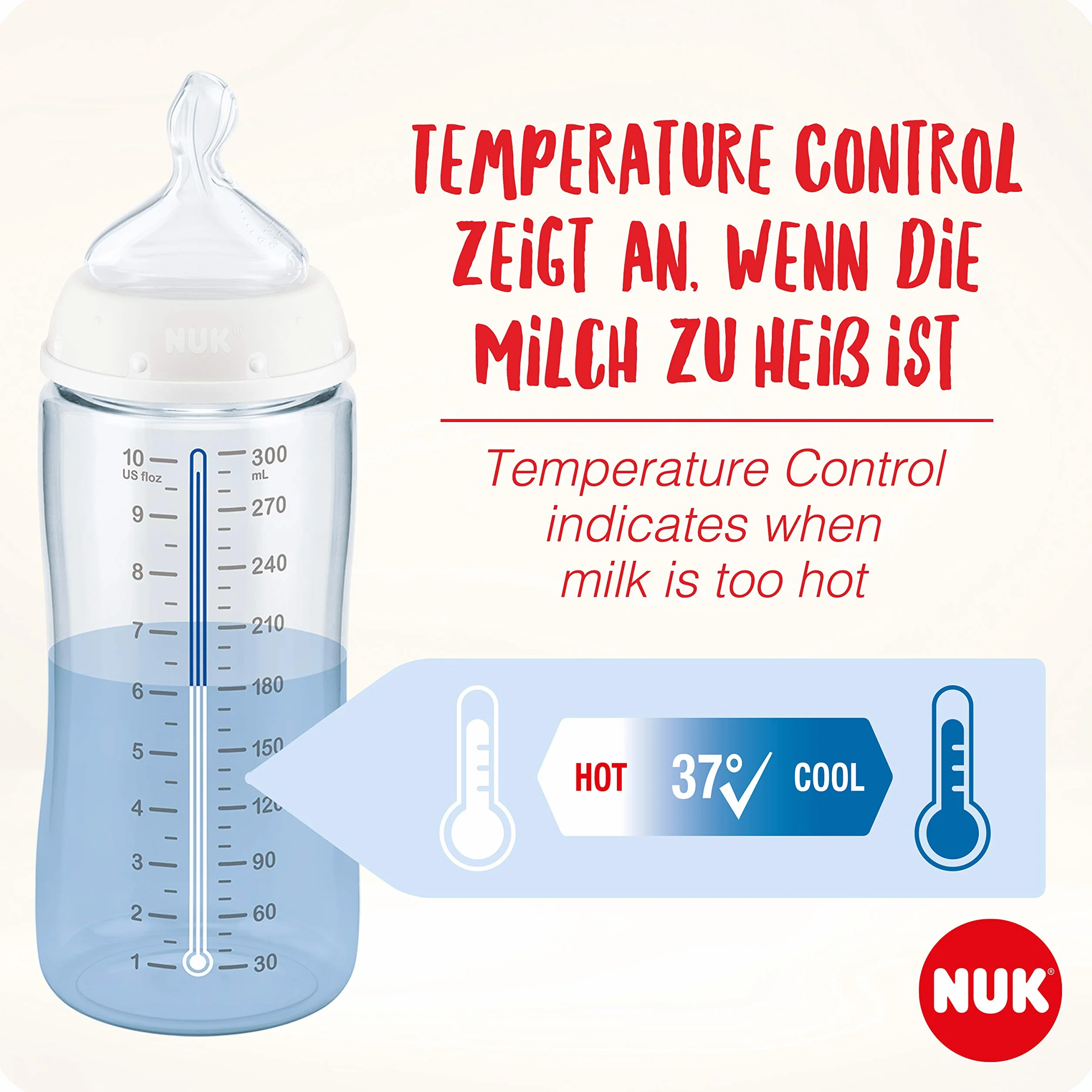 NUK First Choice+ Zestaw początkowy butelek dla niemowląt | 0–6 miesięcy | 4 butelki ze wskaźnikiem kontroli temperatury i skrzynka na butelki | Otwór antykolkowy | Bez BPA | Kubuś Puchatek, Disney