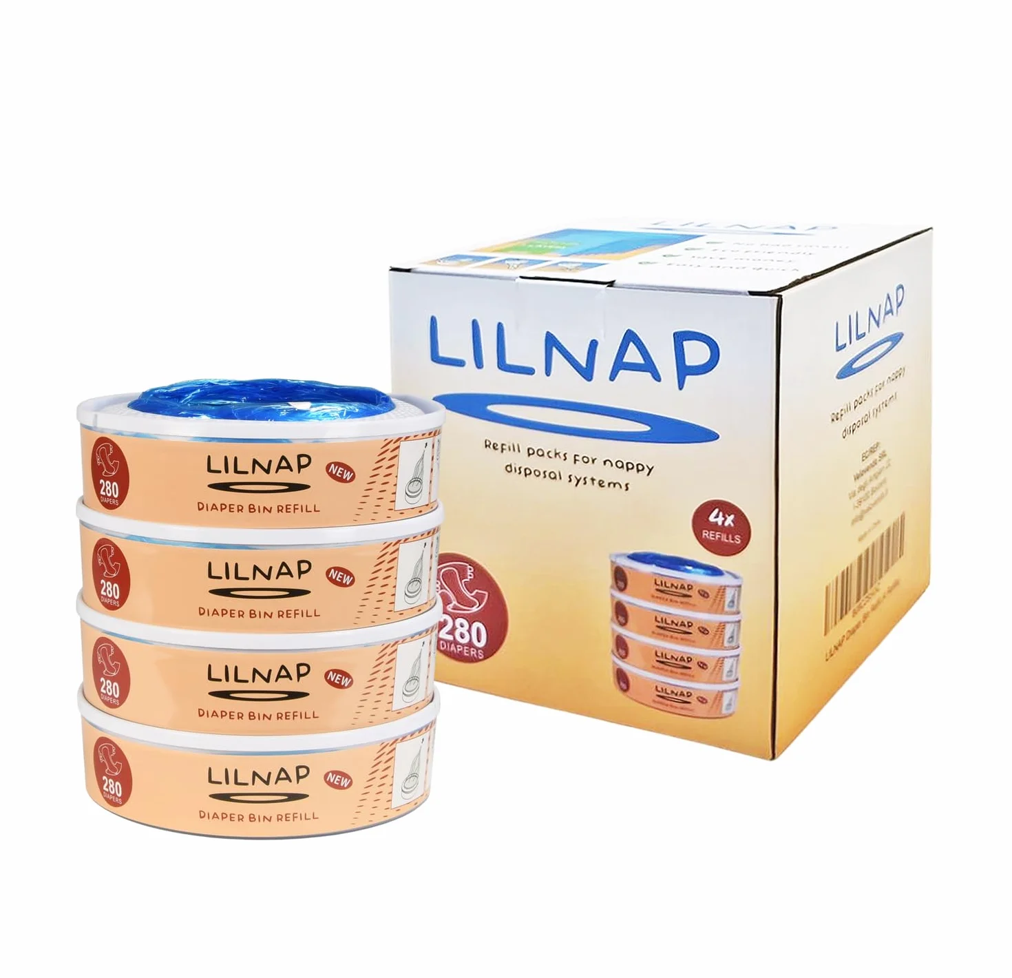 LILNAP - Kasety uzupełniające kompatybilne ze słomką do pieluch Angelcare | 7-warstwowa folia antybakteryjna z powłoką antyzapachową EVOH