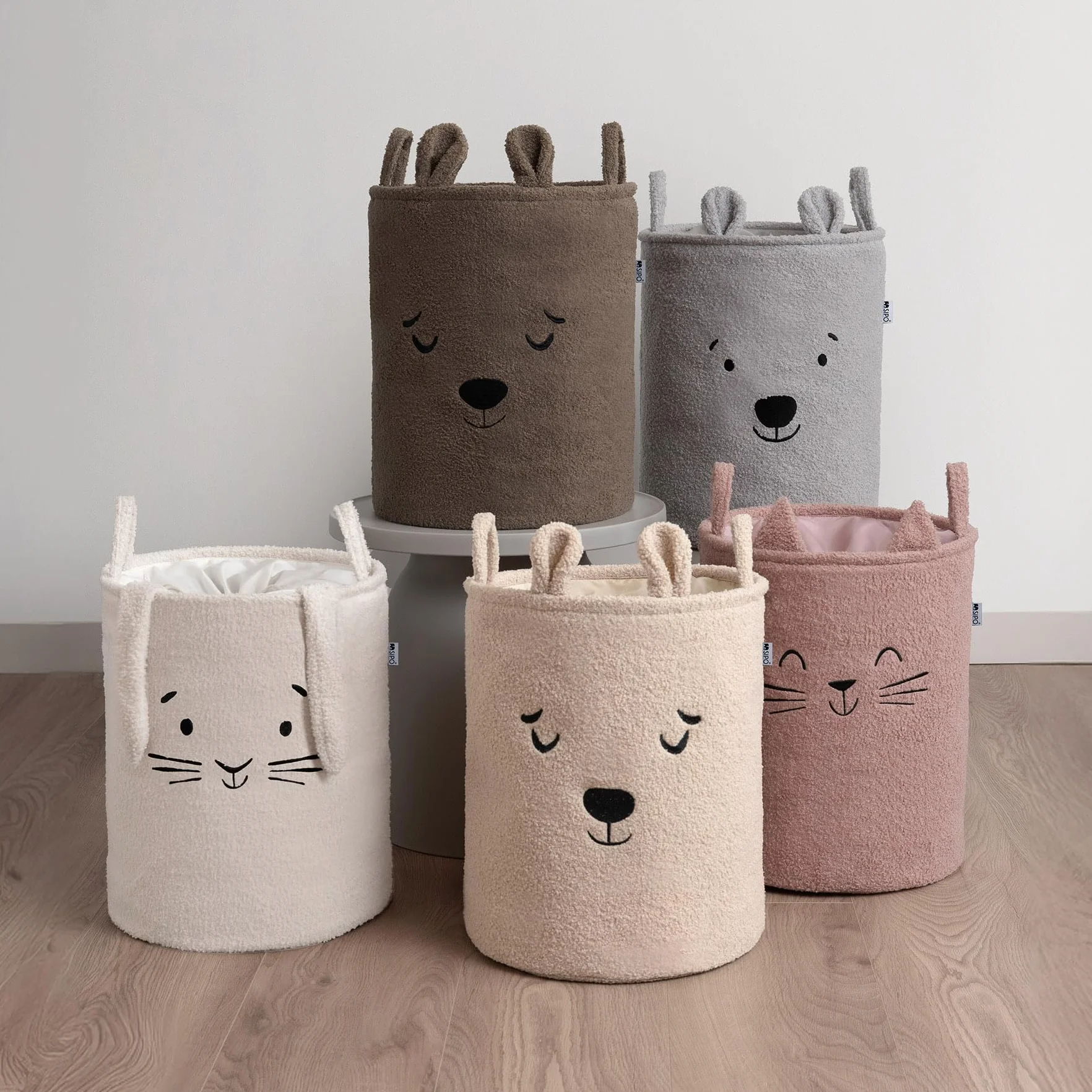 SIPO Organizer Do Przechowywania Zabawek XL Pojemny Kosz na Zabawki Motyw Zwierzęcy Beżowy Miś Dla Dzieci Do Pokoju Dziecięcego Premium Boucle Pluszowy Zamykany Ściągaczem 43L